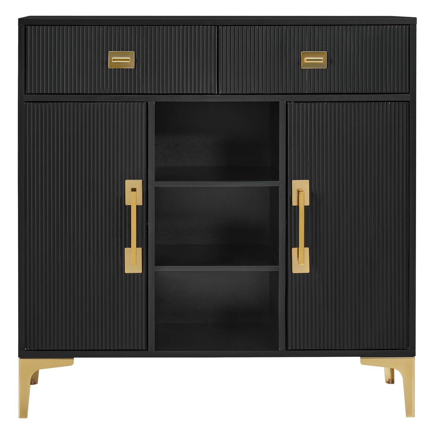 BarberPub Fluted Barber Station for Storage, Modern Beauty Salon Cabinet with Drawer & Open Space, SPA Freestanding Organizer 3161 (Black)