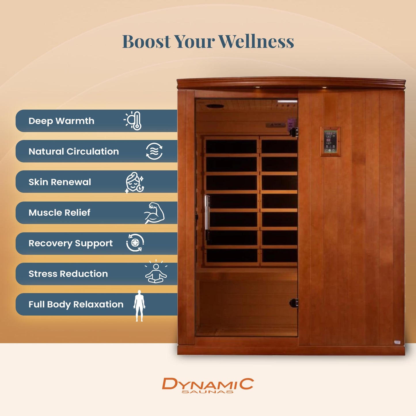 DYNAMIC SAUNAS Madrid Elite 3-Person Ultra Low EMF FAR Infrared Sauna with Red Light Therapy & Bluetooth Speakers | Personal Indoor Dry Heat Sauna for Home & Gym – Made from Canadian Hemlock