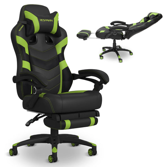 Respawn 110 Pro Ergonomic Gaming Chair with Footrest for Adults - Comfortable Office Gaming Recliner with Lumbar Support and Headrest, Racing Style Video Game Chairs for Computer Gamer - Green