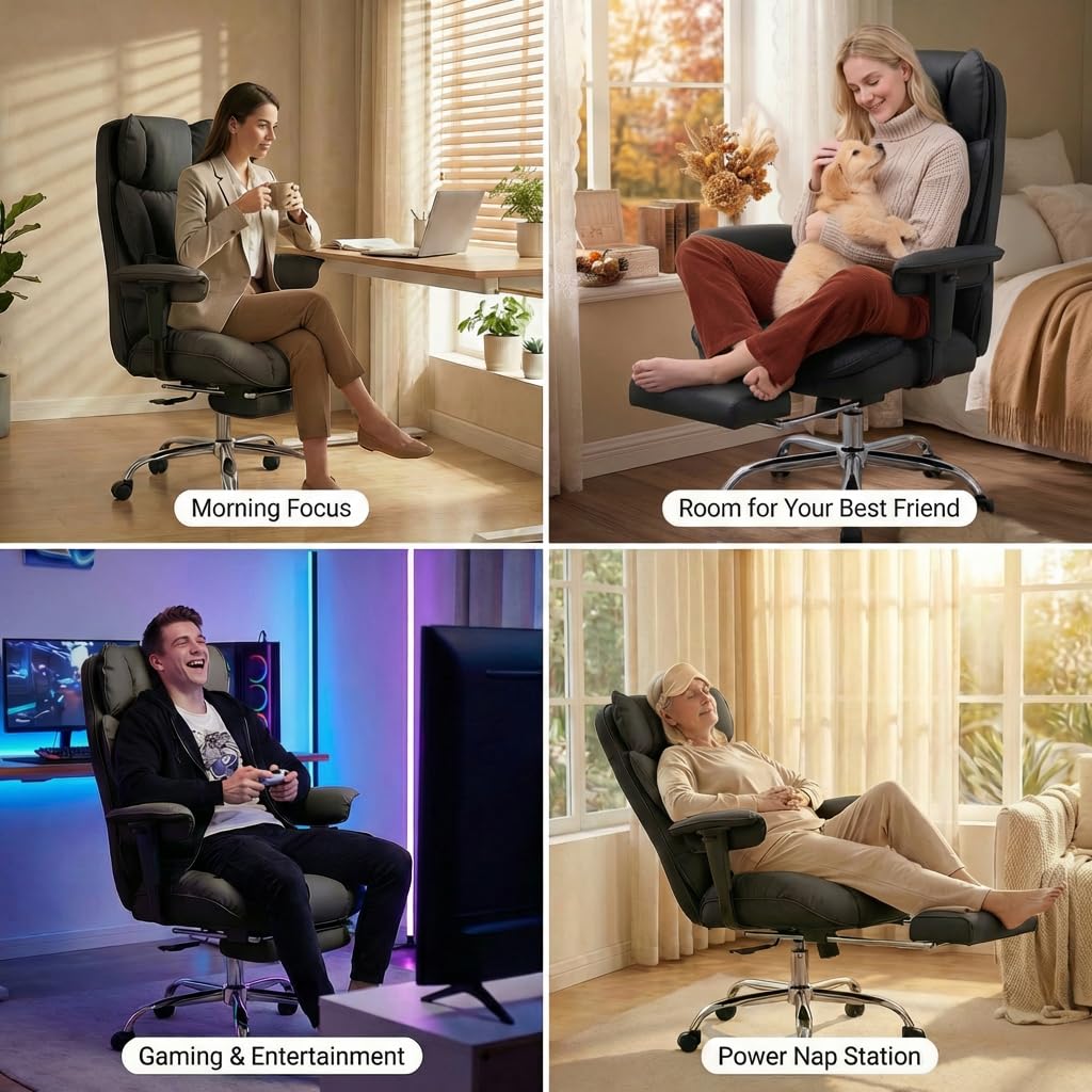 Efomao Big and Tall Office Chair 400LBS - Pink Heavy Duty Executive Office Chair with Footrest, Home Office Desk Chair, Wide Computer Chair for Heavy People