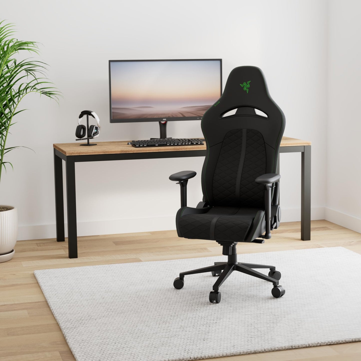 Razer Enki Gaming Chair: All-Day Comfort - Built-in Lumbar Arch - Optimized Cushion Density - Dual-Textured, Eco-Friendly Synthetic Leather - Reactive Seat Tilt & 152-Degree Recline - Black/Green