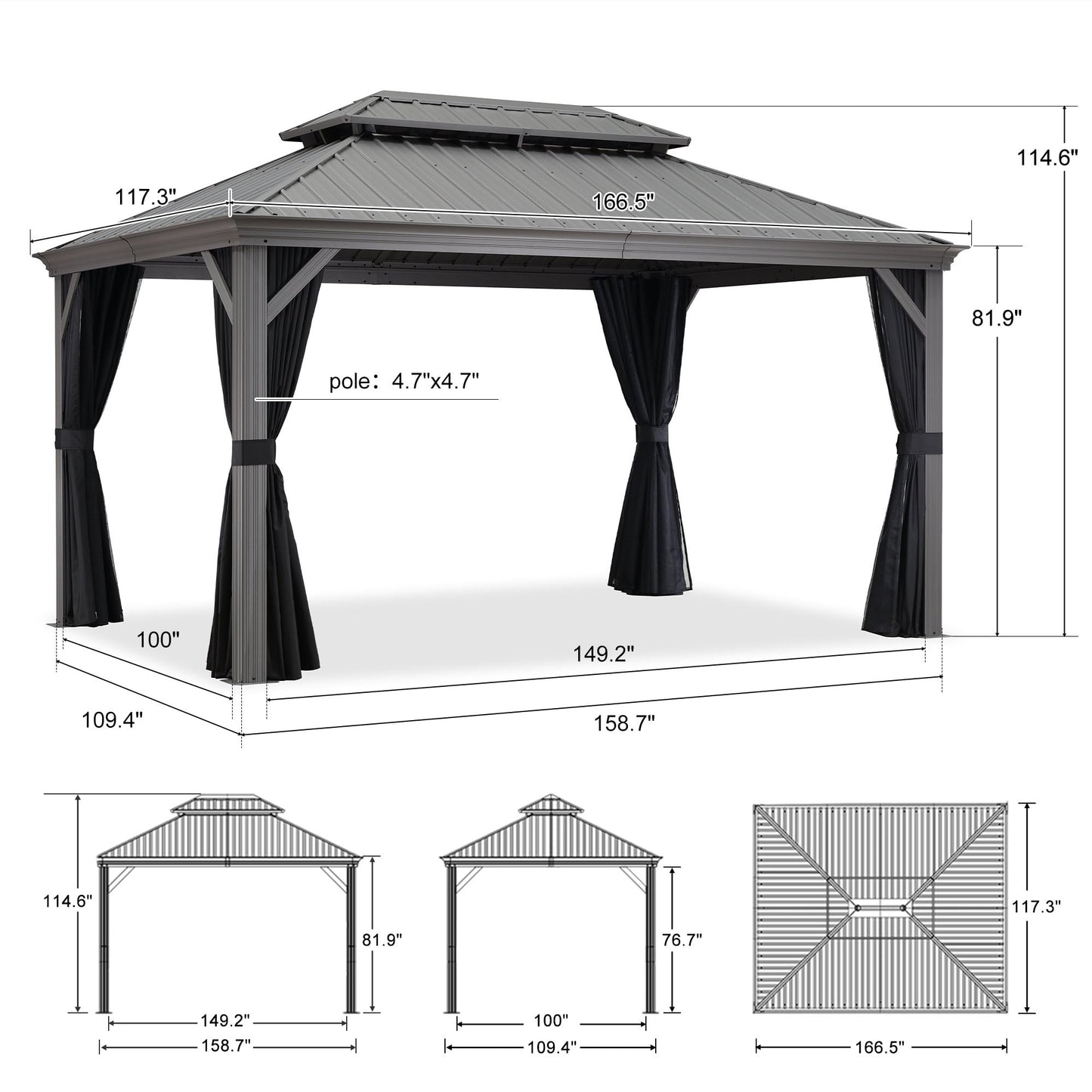 PURPLE LEAF 10' X 14' Patio Hardtop Gazebo Aluminum Outdoor Gazebo with Double Galvanized Steel Roof for Deck Backyard All Weather Outdoor Pavilion Curtain and Netting Included, Light Grey