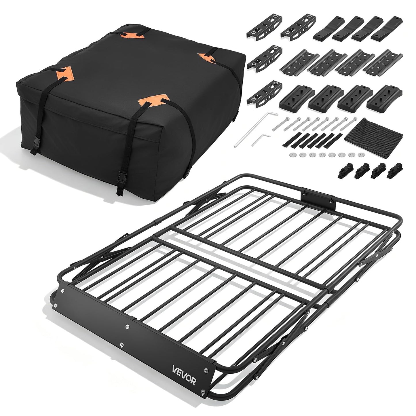 VEVOR Roof Rack Basket with Cargo Bag, 51 x 36 x 4 in, Roof Top Carrier Basket with Folding Design, 200 lbs Capacity, All-Weather Car Top Luggage Holder, Universal Fit for SUV Truck Car