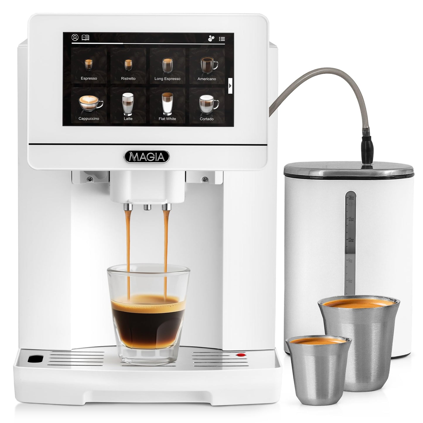 Zulay Magia Super Automatic Espresso Maker Machine with Grinder - 19 Fully Customizable Coffee Options, Auto Cleaning, Milk Foam System - for Latte, Cappuccino - Ultra LUX - White (13.7x17.7x9.4)