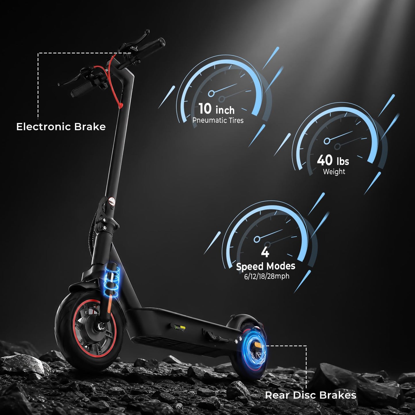 HopCycle Electric Scooters - Electric Scooter Adults, 1200W/1000W/500W Motor, 28/25/21/18 MPH Top Speed, 10''/8.5'' Tires, 28/25/23/21Miles, APP Control E Scooter for Teens Standard Black