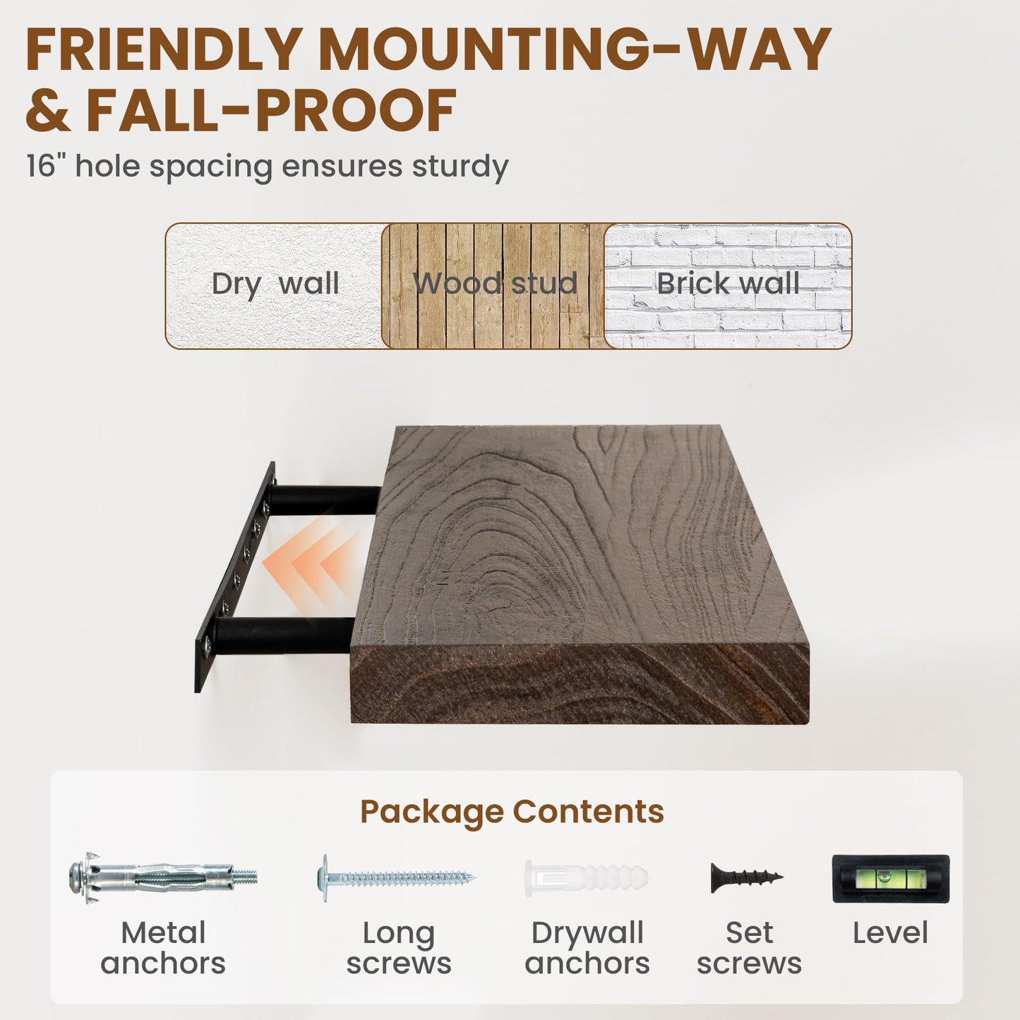 72 Inch Floating Shelves for Wall 1 Pack Shelves for Bedroom, Bathroom, Kitchen, Wall Mounted Rustic Solid Elm Wood Floating Shelf with Invisible Bracket for Books, Decor, Storage, Walnut