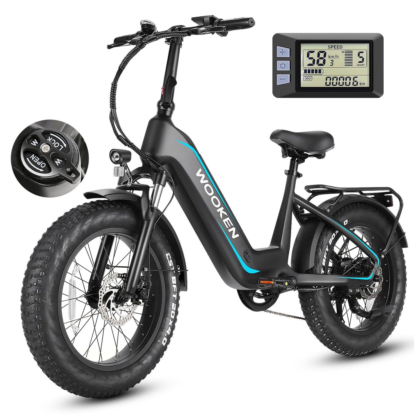 Wooken Electric Bike for Adults, 500W Motor Ebike,20"x4.0" Fat Tire Electric Bike,48V 13AH Removable Lithium-ion Battery, Up to 60 Miles,Step-Thru Electric Mountain Bike,SGS Certified to UL 2849