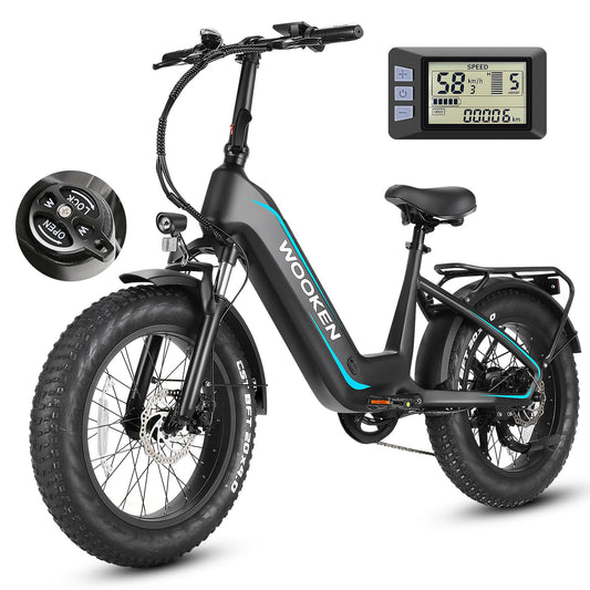 Wooken Electric Bike for Adults, 500W Motor Ebike,20"x4.0" Fat Tire Electric Bike,48V 13AH Removable Lithium-ion Battery, Up to 60 Miles,Step-Thru Electric Mountain Bike,SGS Certified to UL 2849