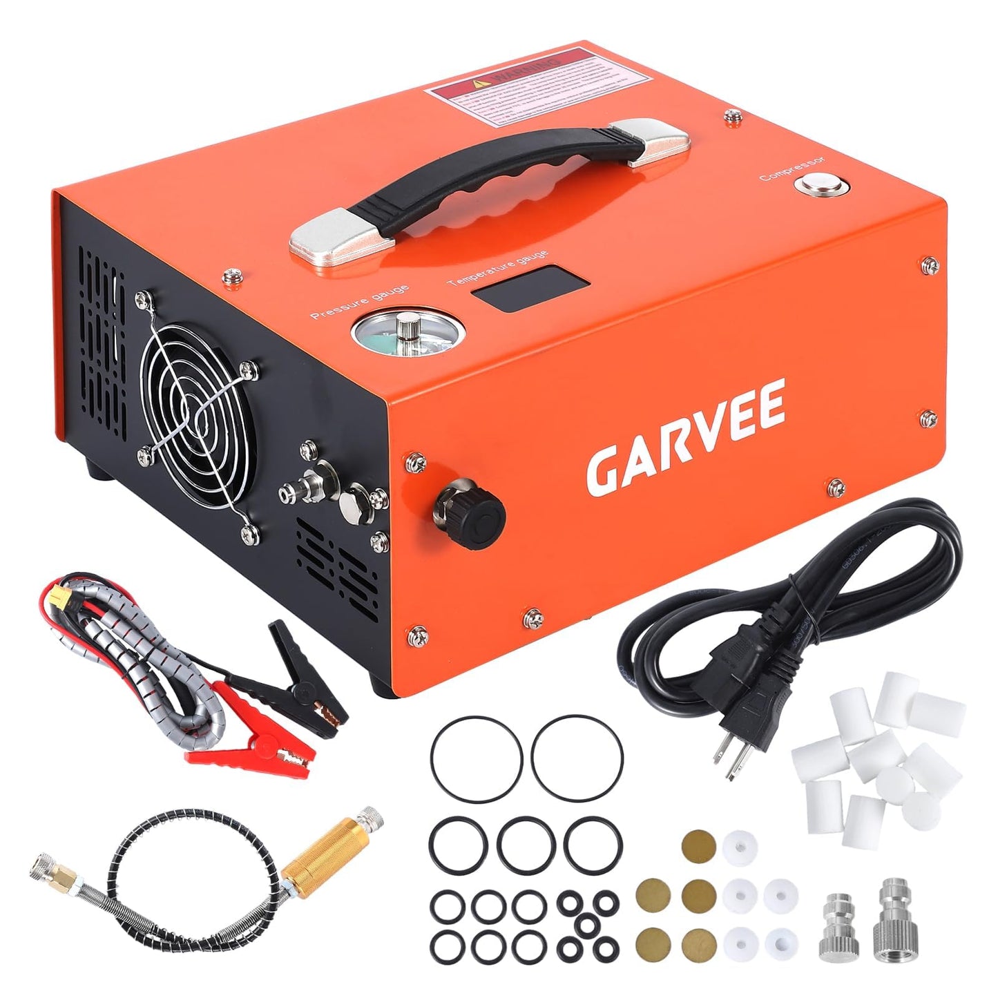 PCP Air Compressor, 4500PSI/30Mpa, 350W Oil-Free Fast Fill Pump with Auto Shut-Off, Dual Power 12V DC & 110V/220V AC, Portable Air Pump for Airguns, Air Rifle, Paintball, HPA Tanks(Compact)