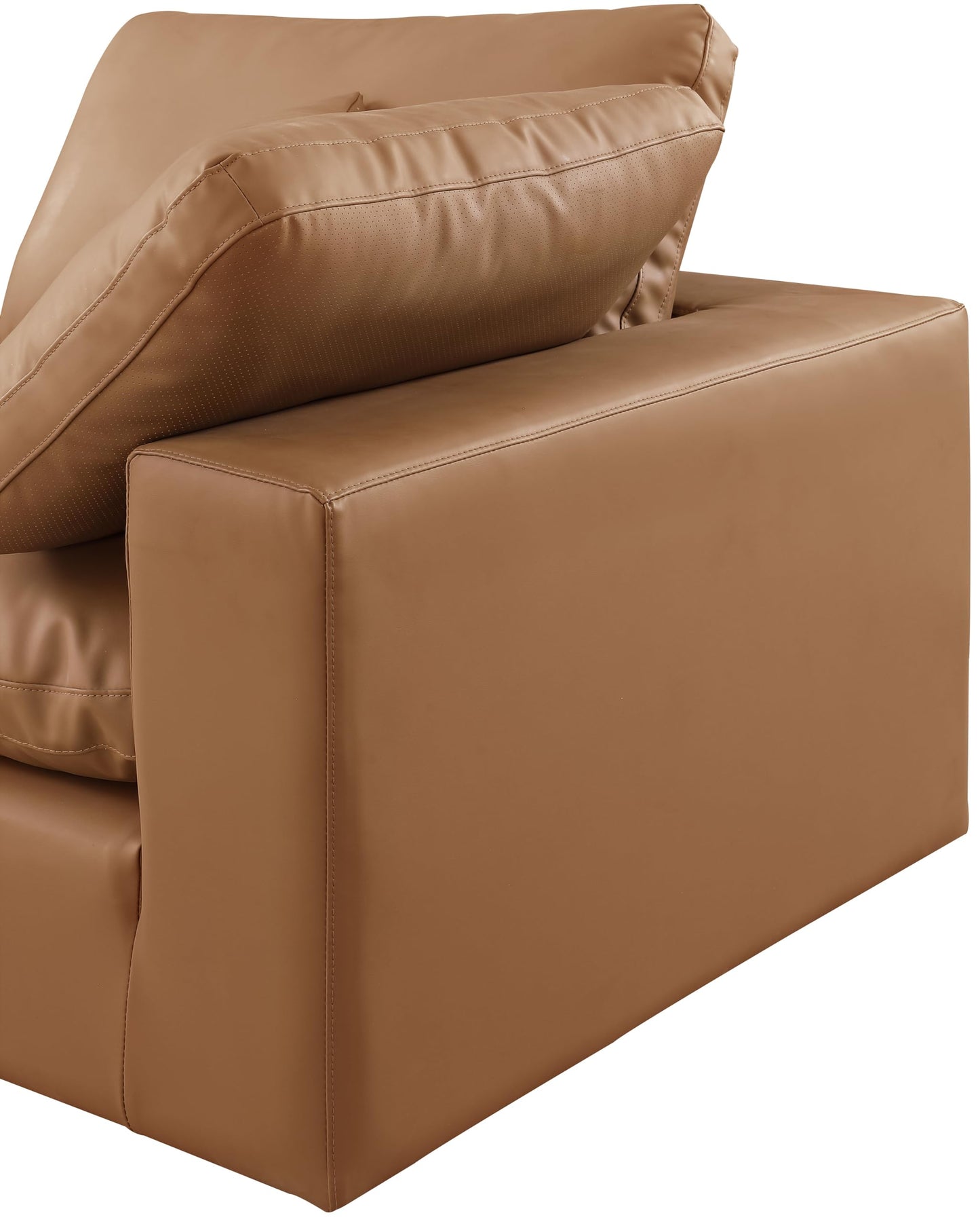 Meridian Furniture 188Cognac-S80 Comfy Collection Modern | Contemporary Upholstered Modular Sofa with Soft Cognac Vegan Leather, Fiber-Filled, 80" W x 40" D x 34.5" H, Cognac