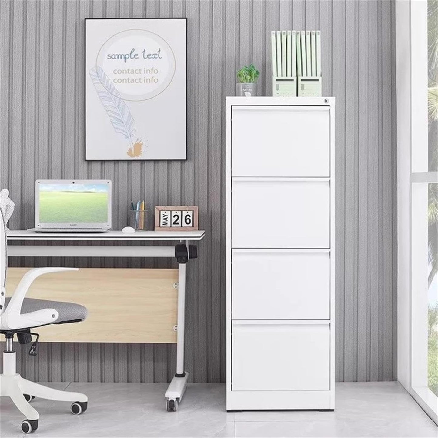 GAOMON 4 Drawer File Cabinet, Vertical Metal Filing Cabinets with Lock Storage Cabinet, Lockable Steel Drawers for Hanging Letter/Legal/F4/A4 Files, Home Office Use White