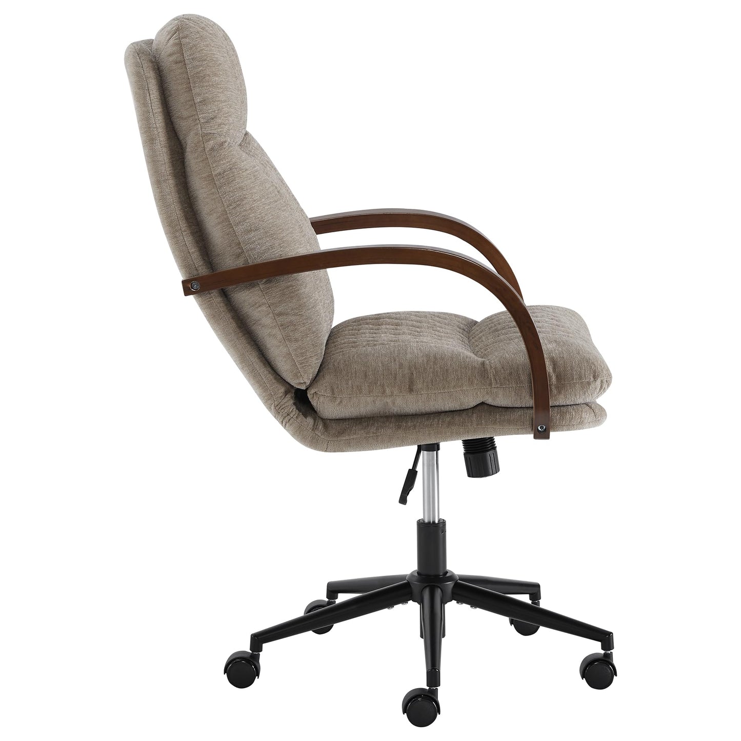 KISLOT Home Office Desk Chair, Ergonomic Office Chair with Lumbar Support, Adjustable Swivel Computer Chair with Wheels, Fabric Executive Task Chair with Wood Arms, Khaki