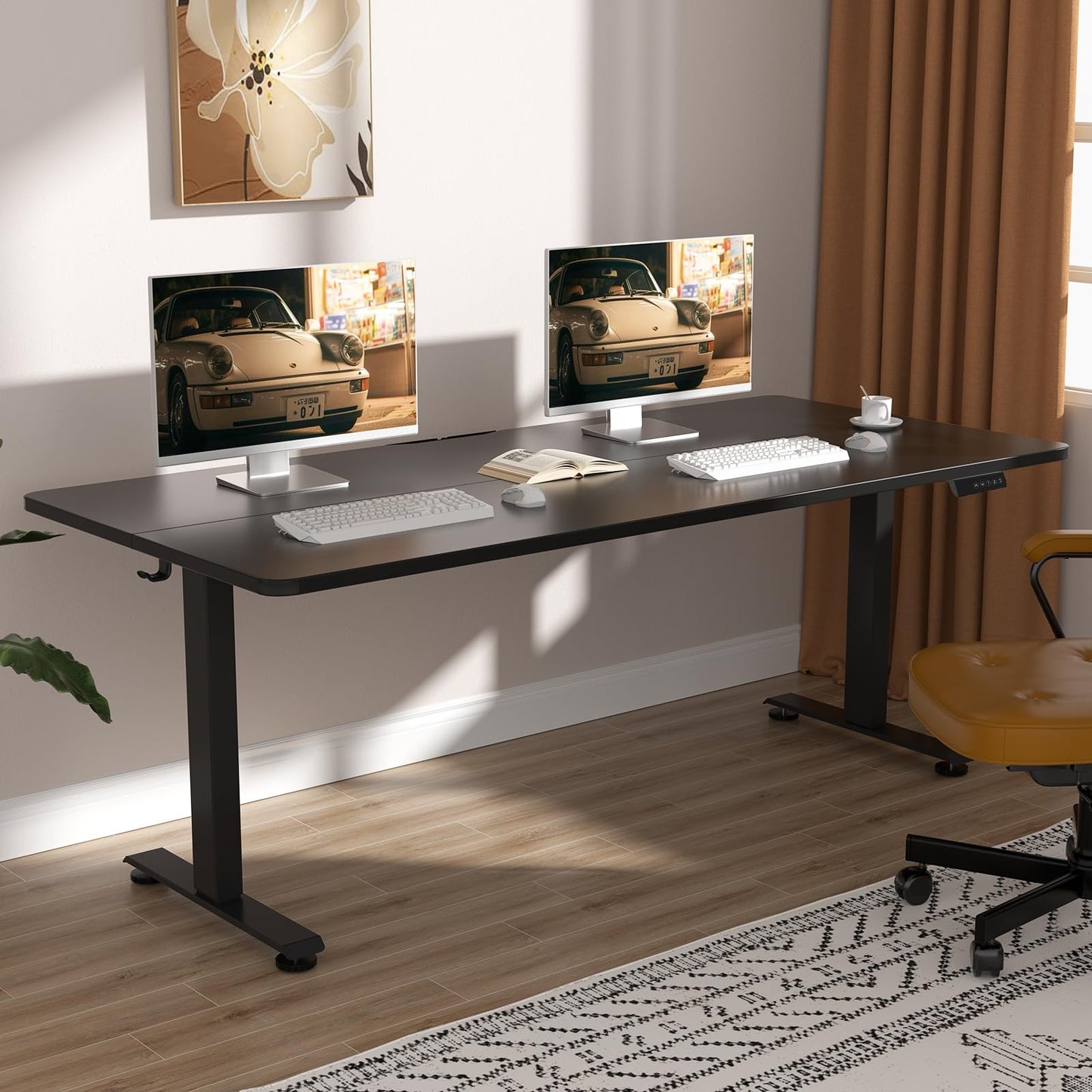 Veken 63x23.6 Inch Large Electric Standing Desk, Heights Adjustable,Sit to Stand Up, Work Home Office Computer Table for Walking Pad, Wooden Desktop Desks, Black