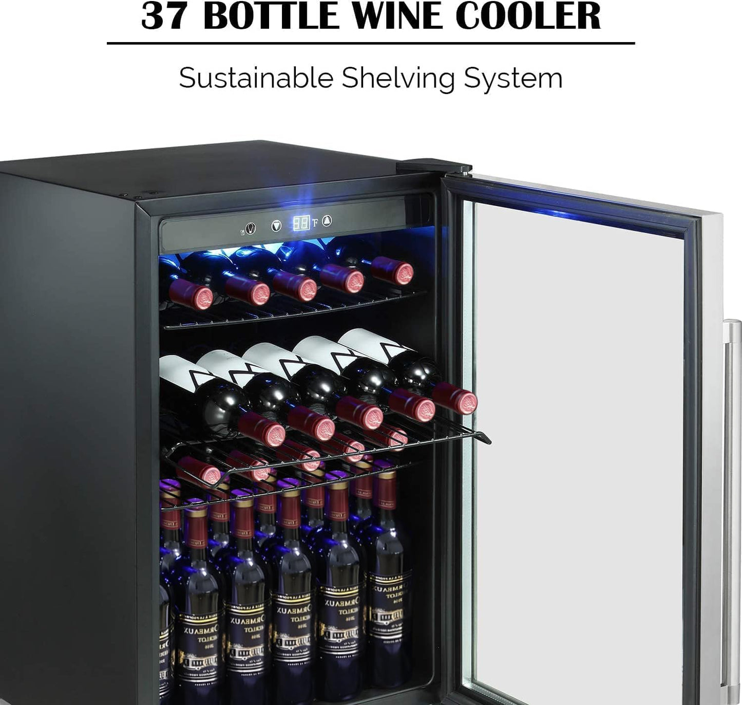 Antarctic Star Wine Cooler/Cabinet Drink Refrigerator Fridge, 36 Bottle Freestanding Wine Chiller with Stainless Steel, Double-Layer Glass Door Touch Screen for Home Office/Bar, 4.4Cu.Ft., Silver
