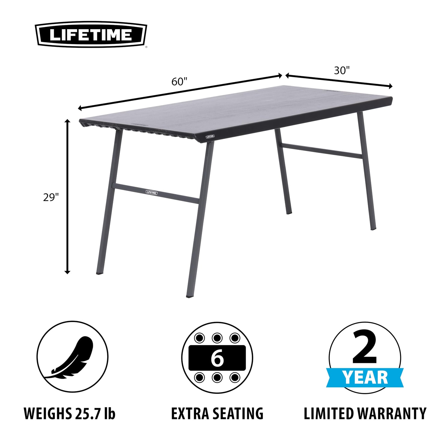 LIFETIME 5-Foot Desk Folding Table, Multipurpose Home Office Workstation