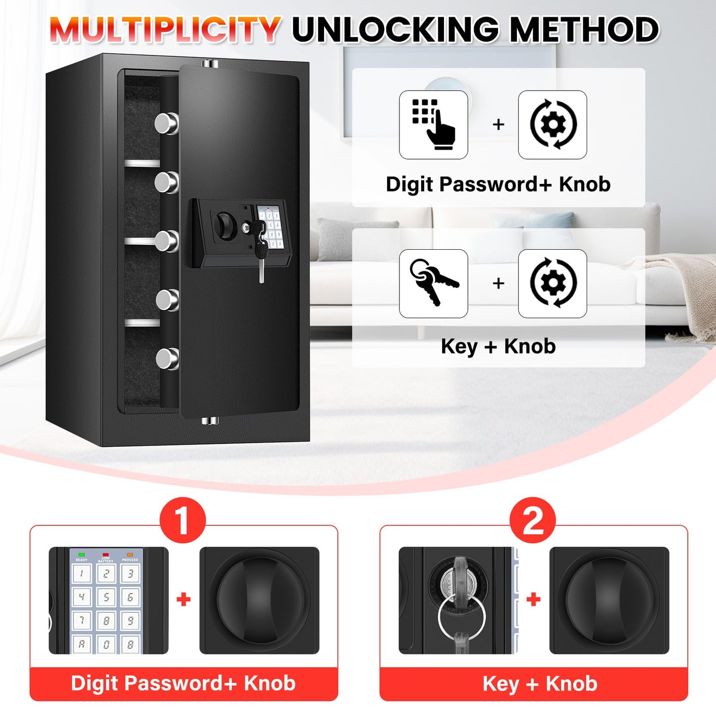 35 Mins Fireproof Safe - 7.5 Cu Ft Home Safe Box, Fire Proof Safes, Security Safe Box with Digital Keypads for Home Office, Cash, Files,Keypad