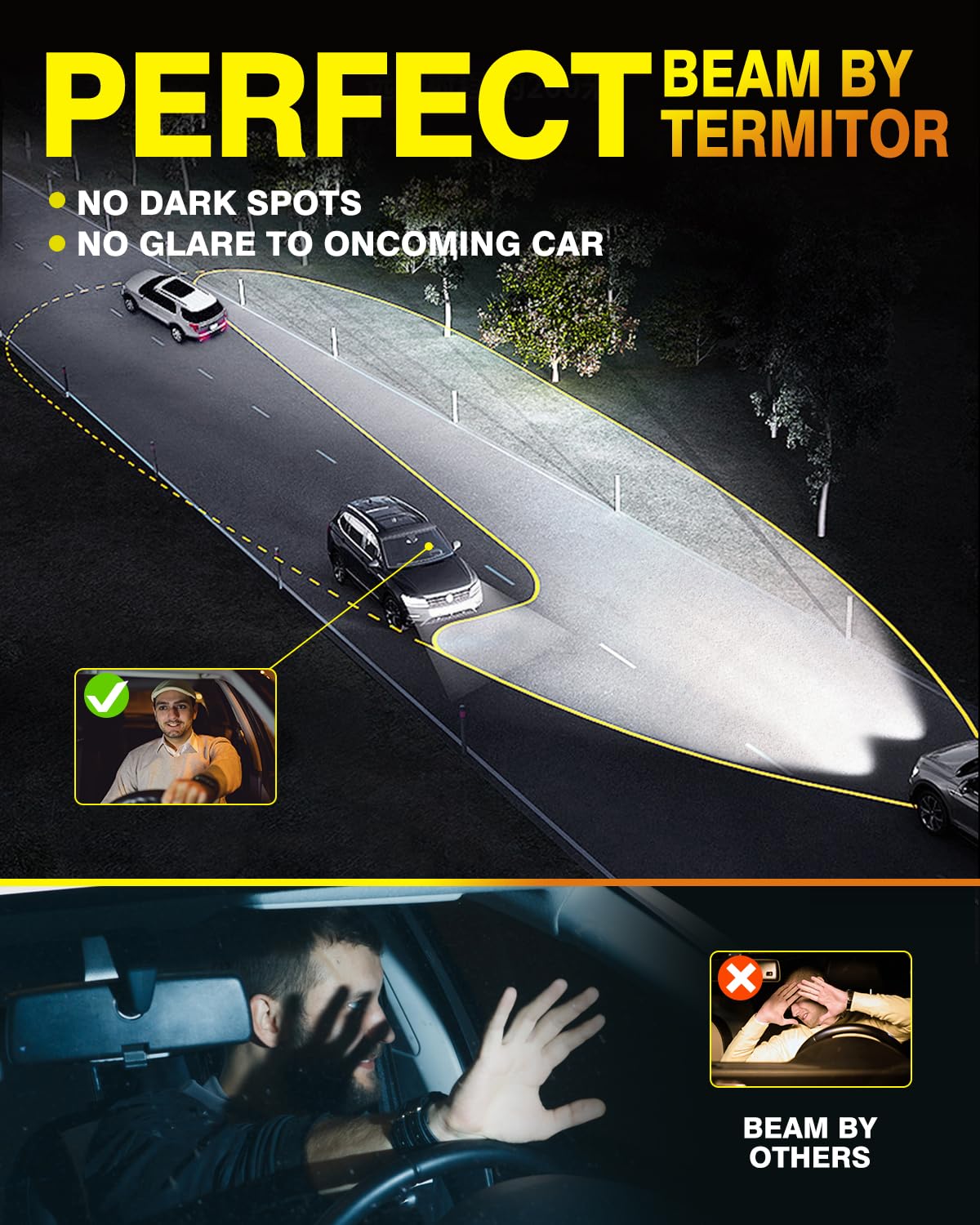 Termitor H11/H8/H9 Bulb, 60,000 Hours Life, 800% Brightness, 6500K Cold White Light, IP68 Waterproof, 2-pcs