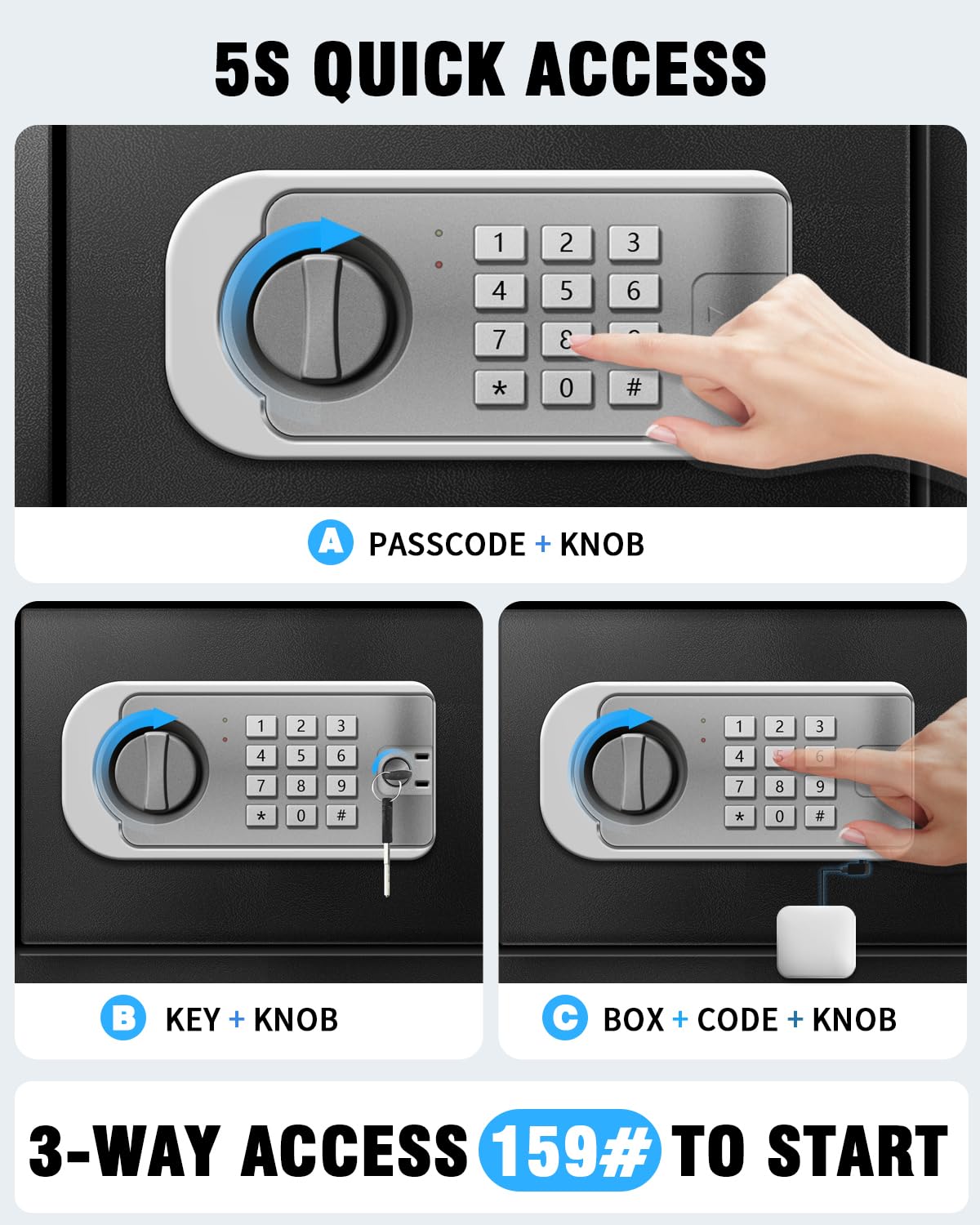 VaultHex Large Safe Box for Home - 3.0 CuFt Heavy-Duty Cabinet with Motion Light & Dual Alarm, Digital Keypad & Override Key, Removable Shelf - Spacious Black Safe for Documents, Laptops, and More