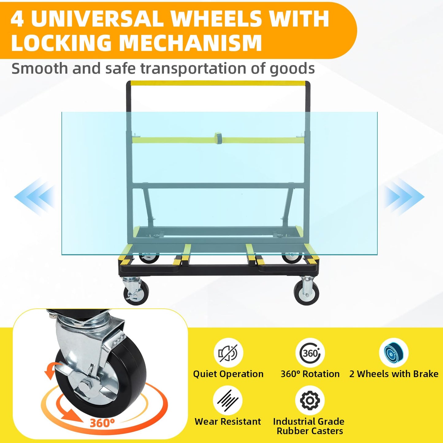 Folding Drywall Cart Heavy Duty Panel Dolly Cart 2200lbs Capacity, Drywall Dolly Plywood Carts with 4 Swivel Casters Extendable Deck, Sheetrock Handling Wall Panel Lumber Sheetrock Glass Windows