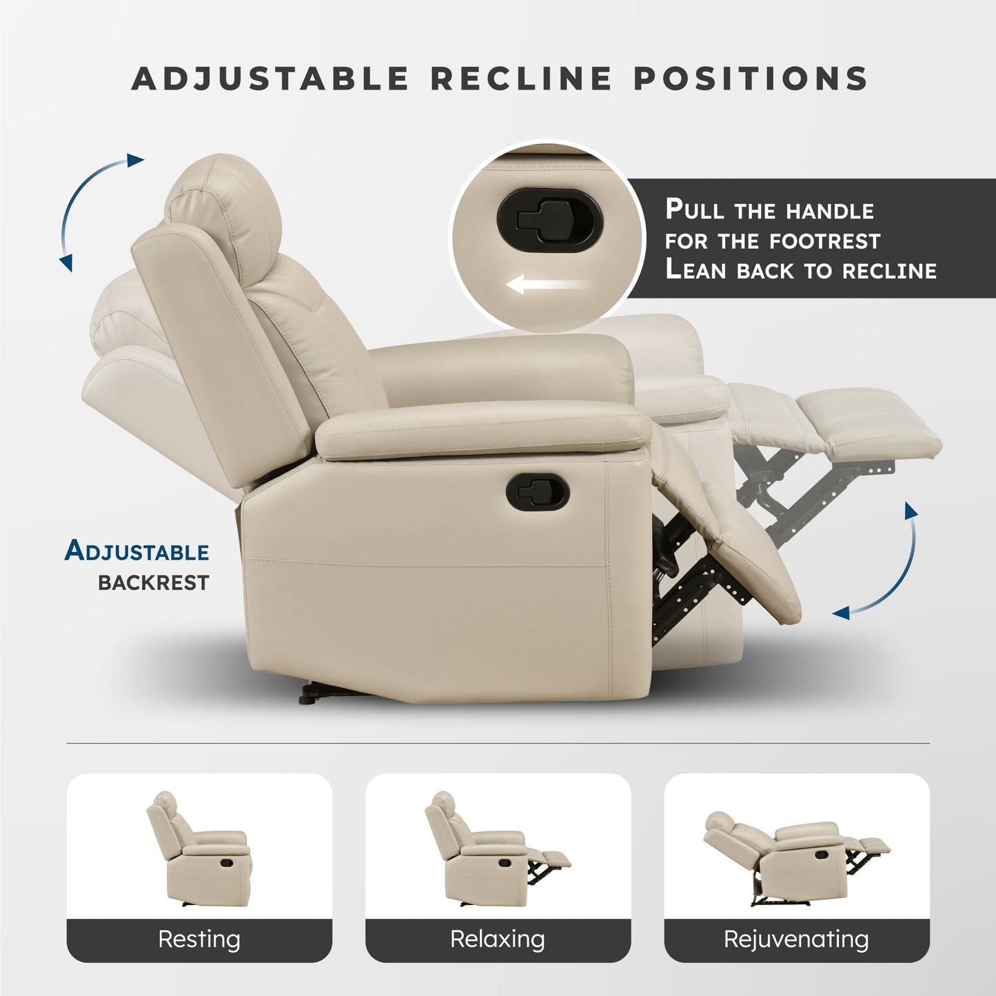 Lexicon Top Grain Leather Match Manual Reclining Sofa, Wall Hugger Reclining Sofa, Overstuffed Armrest, for Living Room/Theater Seating/Apartment, Easy Assembly, Beige