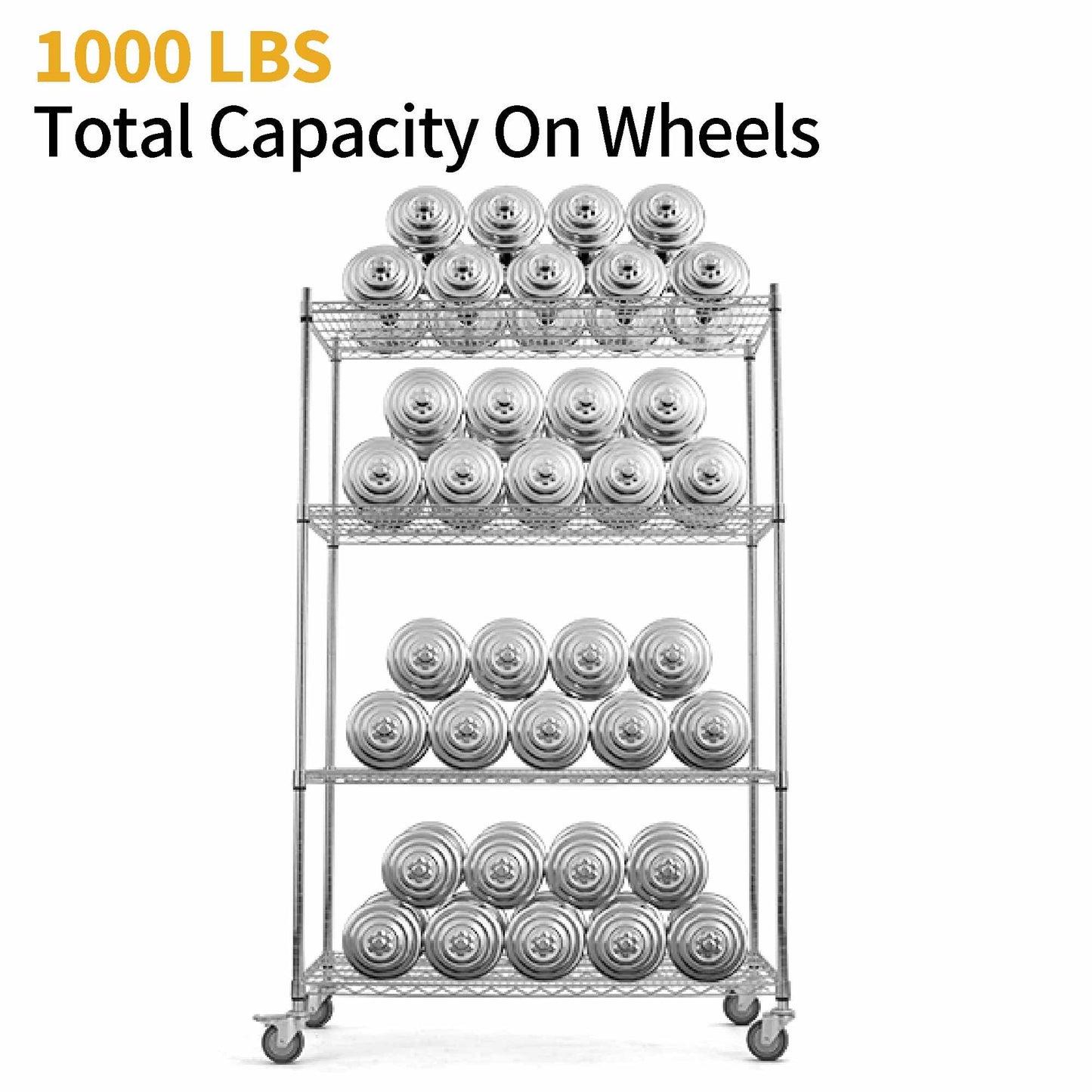Rolling Shelves With Wheels Storage Rack With Wheels Wire Racks Rolling Wire Shelves on Wheels Stainless Steel Metal Shelving With Wheels for Garage Kitchen Pantry(48"L x 24"W x 76"H 4-Tier) (Chrome)