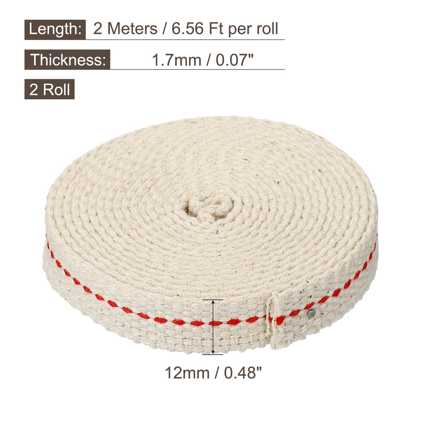 MECCANIXITY Oil Lamp Wick 0.47 Inch Flat Wide Cotton 6.5 Ft Red Stitch for Kerosene Burner, Model mea220517ee0445