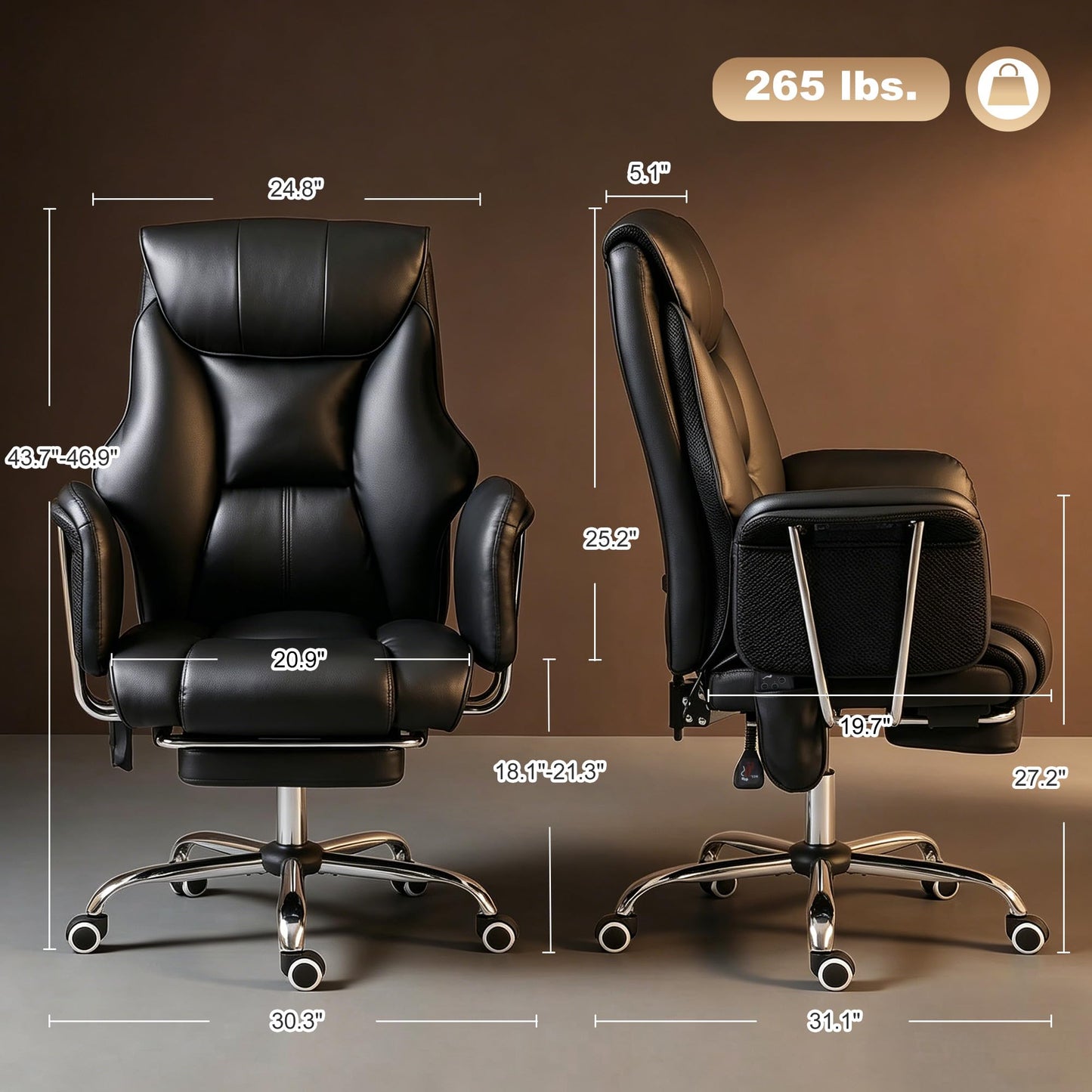 HOMCOM Massage Office Chair with 6-Point Vibration, 155° Recline & Retractable Footrest, PU Leather Executive Computer Desk Chair with Lumbar Support, Pocket Springs, Wheels for Home Office, Black