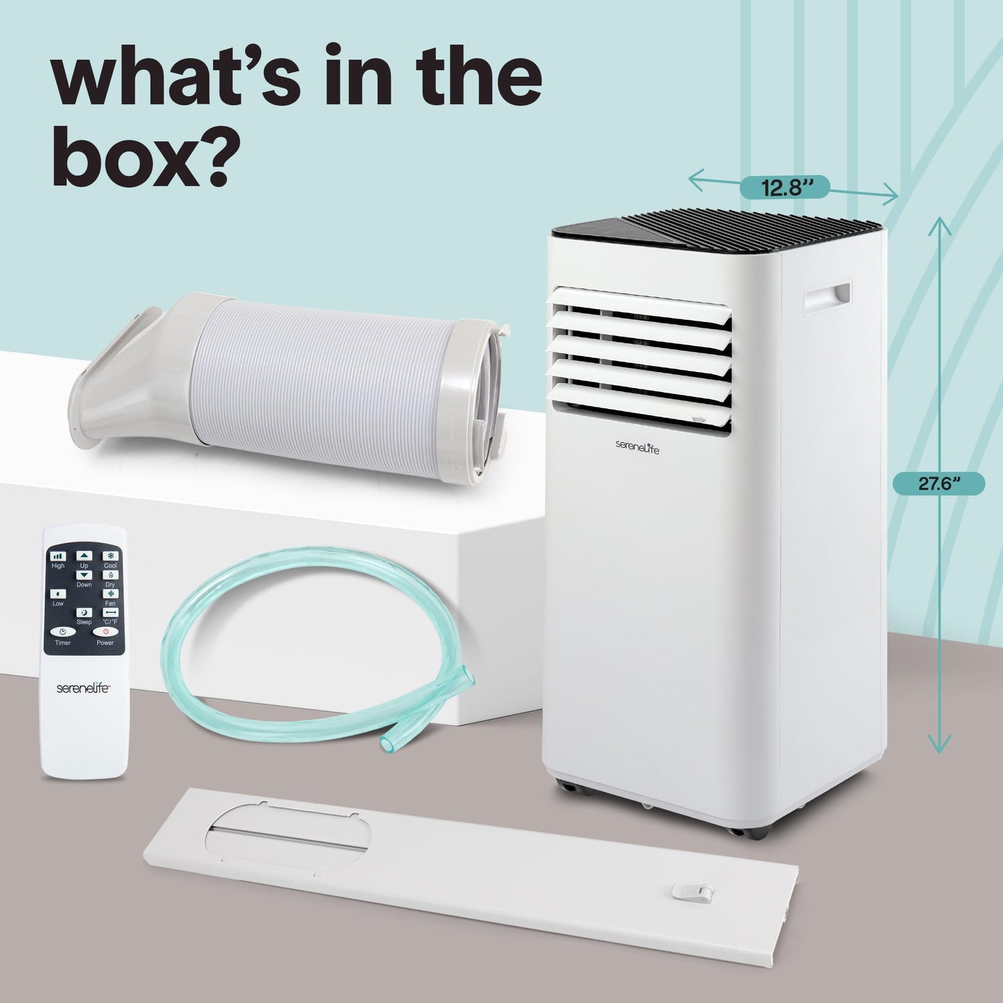 SereneLife Portable Air Conditioner 8,000 BTU with Built-in Dehumidifier - Portable AC unit for rooms up to 350 sq ft - Small AC Unit Remote Control, Window Mount Exhaust Kit