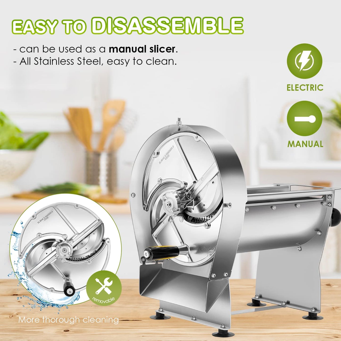 NEWTRY Electric Vegetable Slicer Commercial Fruit Slicer Machine 0-10mm (25/64inch) Thickness Adjustable Stainless Steel for Lemon Potato Onion 110V US