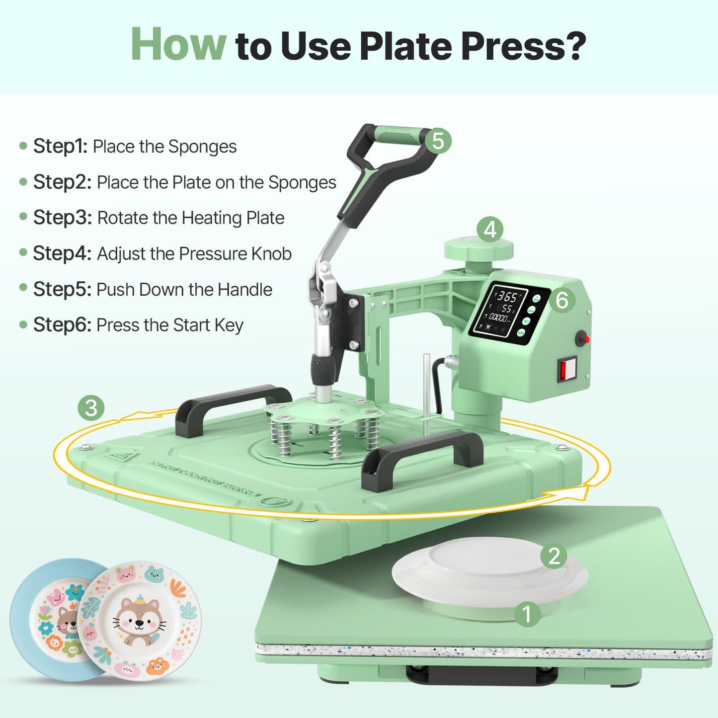 Slendor 8 in 1 Heat Press Machine 15x15 inch 360-Degree Swing Away Digital T Shirt Pressing Machine Multifunction Heat Transfer Sublimation Combo for T Shirts Mugs Hat Plate Cap, Green