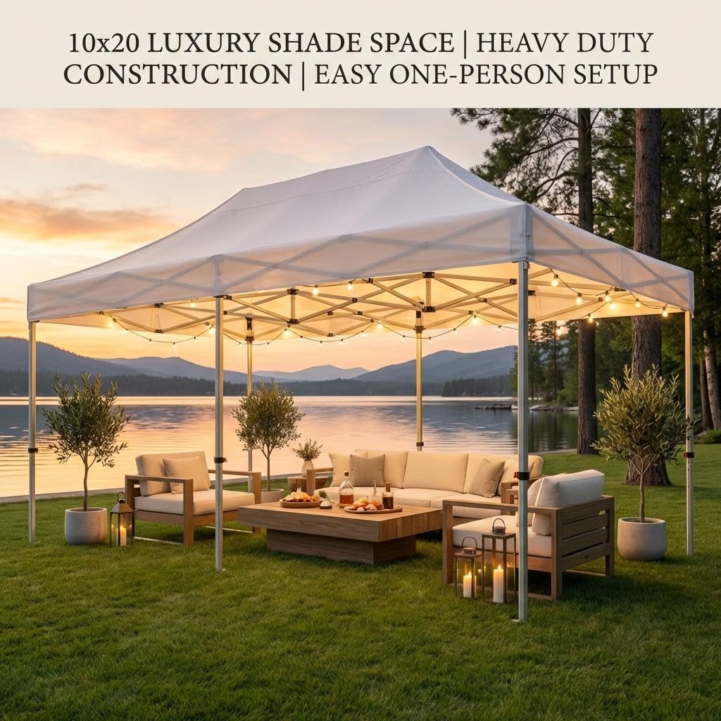 GarveeHome 10X20FT Instant Pop Up Canopy Tent, Heavy Duty Canopy Set, Waterproof and UV Protected Tailgate Tent for Party, Wedding, Outdoor Dining, Patio, Backyard