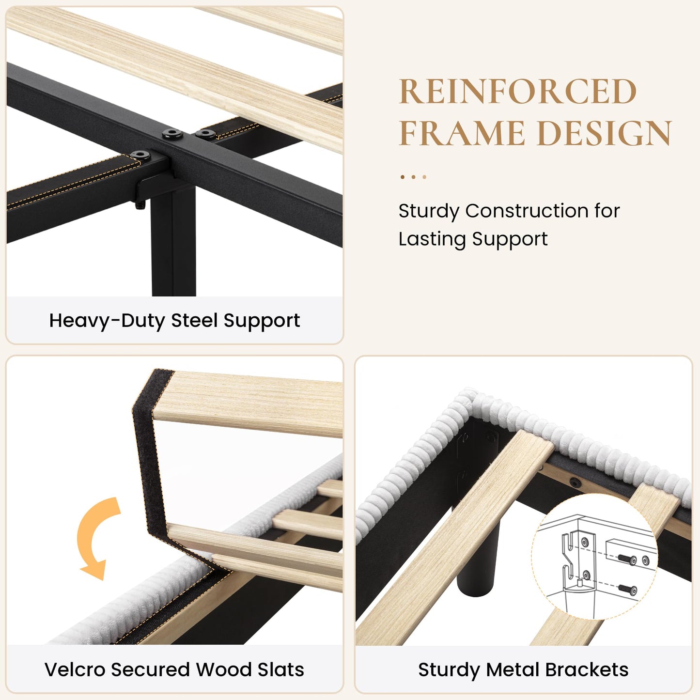 SHA CERLIN King Bed Frame, Velvet Platform Bed Frame with Vertical Channel Tufted Headboard, Upholstered Corduroy, Strong Wooden Slats, No Box Spring Needed, Easy Assembly, Light Grey