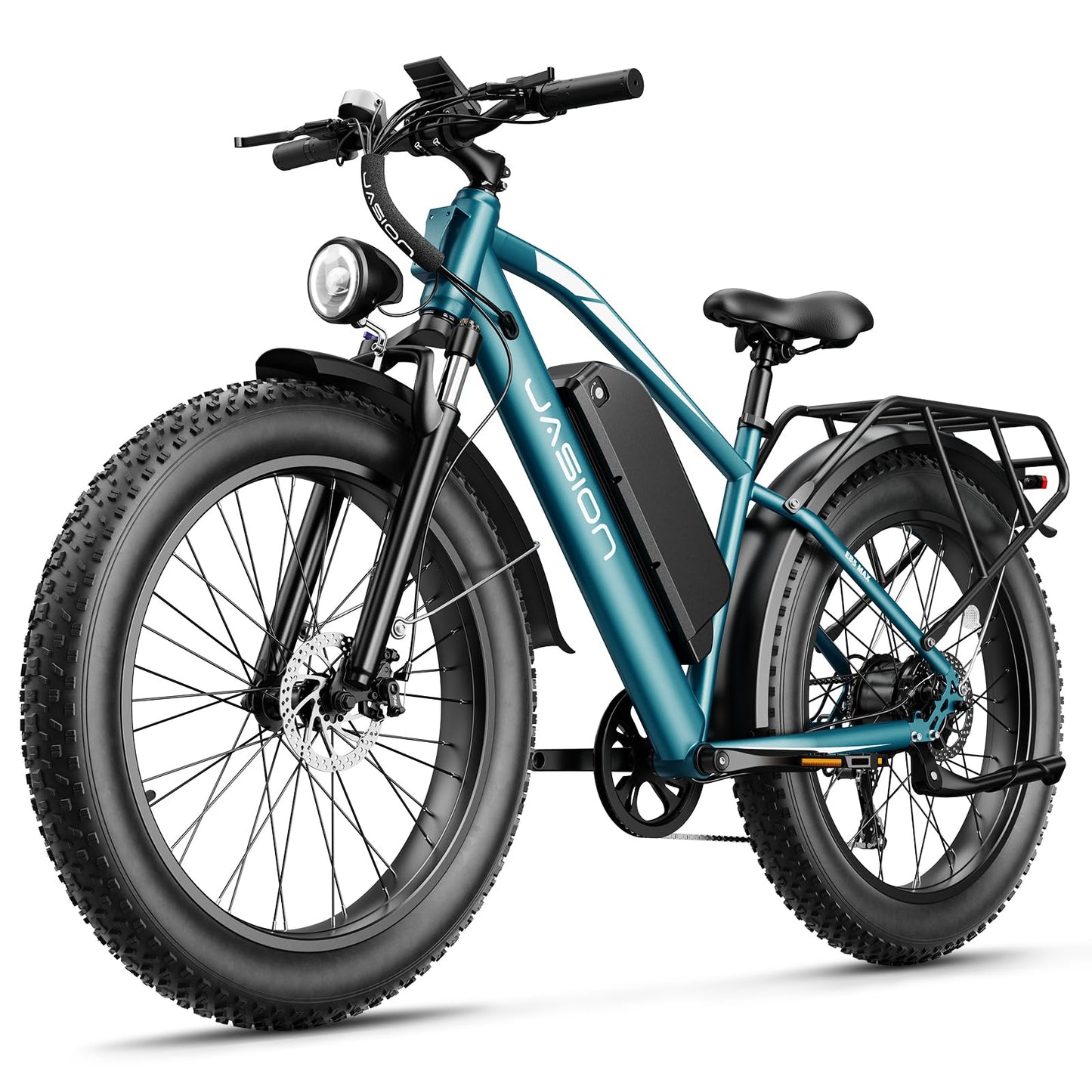 Jasion EB5 MAX Electric Bike for Adults with 2000W Peak Motor, 48V 15Ah (720Wh) Battery Electric Mountain Bike, 26'' x 4'' Fat Tire Ebike, 28+MPH Speed, Cruise Control, with Fenders, Rear Rack