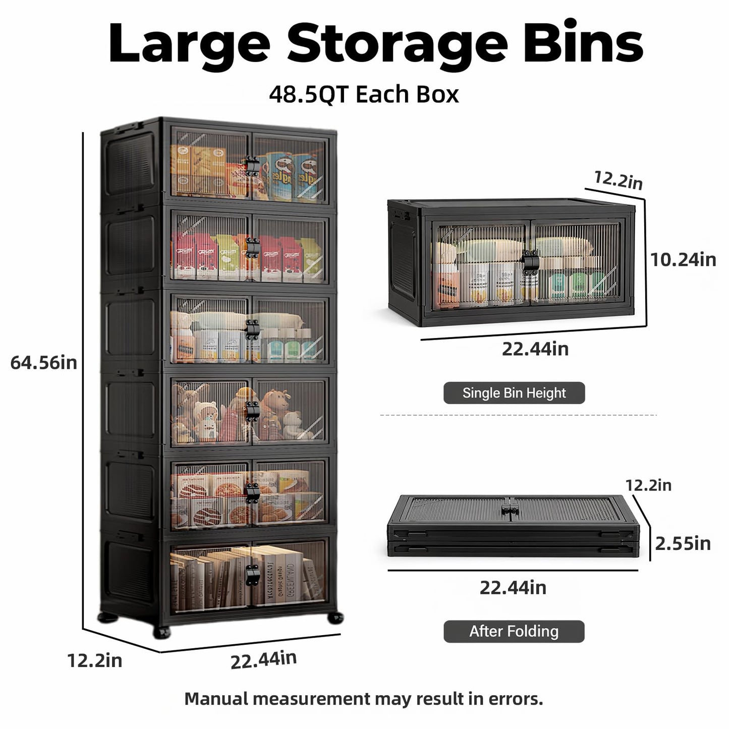FoldTrend 6-Tier Foldable Storage Cabinet with Wheels & Lid, 291QT Extra Large Stackable Organizer, No Tool Required, Storage Cabinet for Garage, Home Office, Pantry, Kitchen, Dorm