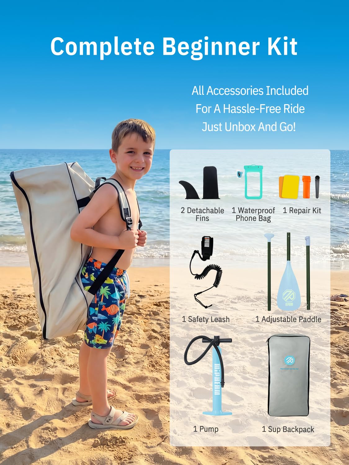 Niphean（Ultra-Light） Inflatable Paddle Board with StabilTrac Fin and Durable SUP Accessories, 10' Stand Up Paddle Boards for Adults & Youth, Versatile Yoga Paddle Board, Gift Ideas-Sunny Lion - Kids