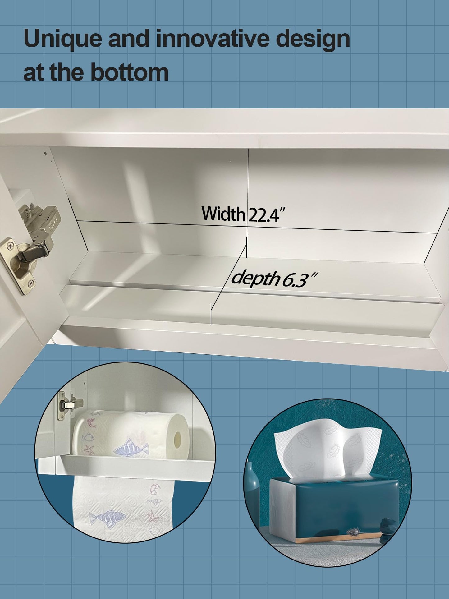 Over The Toilet Cabinet, Bathroom Storage Cabinet with Bottom Tissue Dispenser, 22"x28" Bathroom Wall Cabinet with Adjustable Shelves & Soft Close Doors, Above Toilet Cabinet with Gold Handles, White
