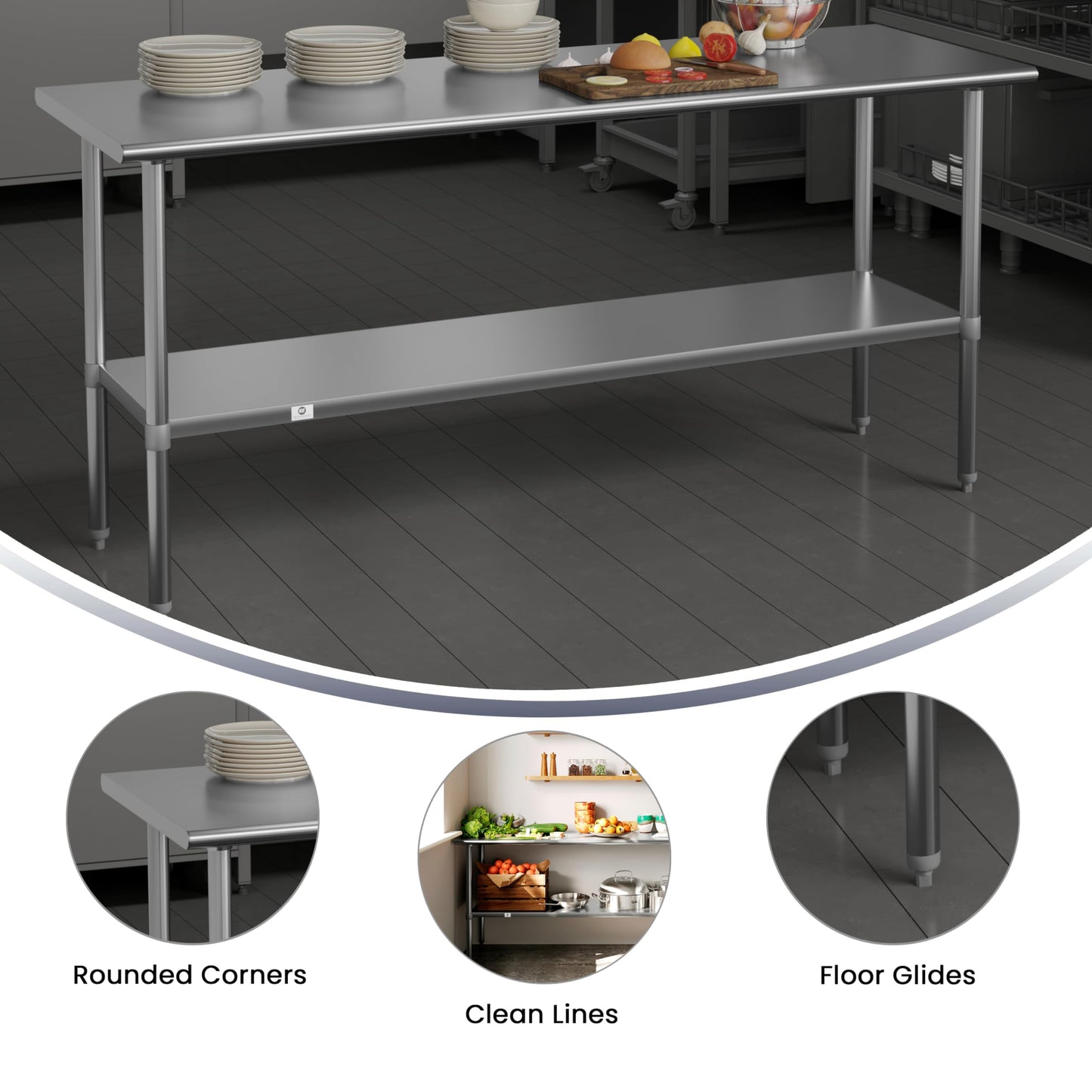 Flash Furniture Reader NSF Certified Stainless Steel Kitchen Prep and Work Table, Commercial Work Table with Undershelf Storage, Silver