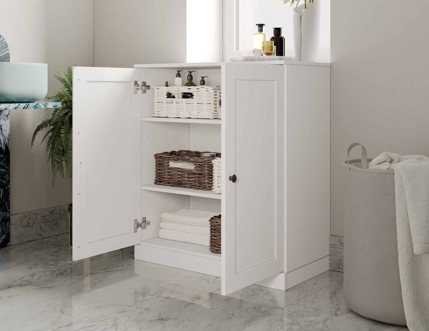 100% Solid Wood 32" Bathroom Cabinet with Shaker Wood Doors