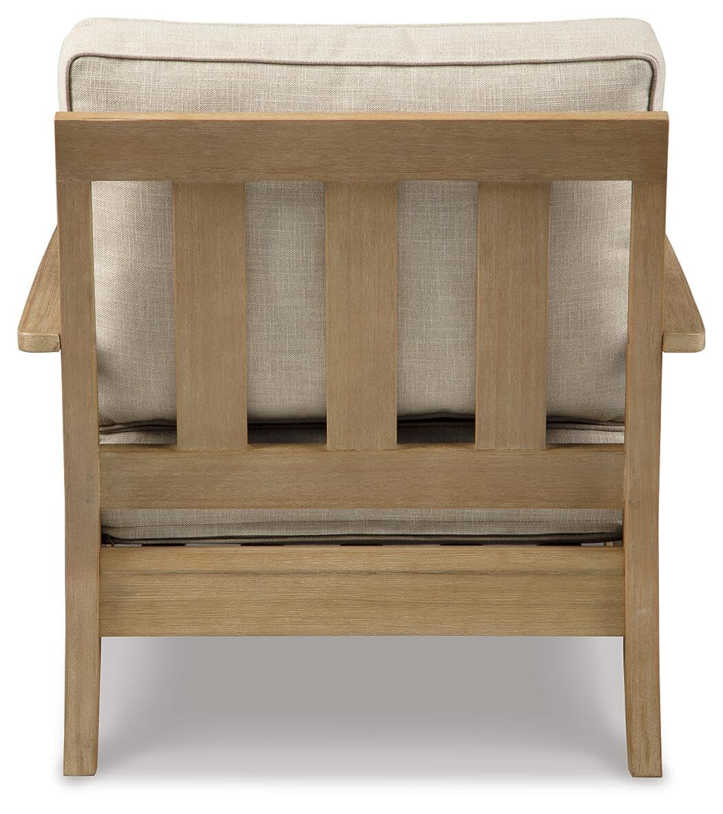 Signature Design by Ashley Clare View Outdoor Lounge Chair, All-weather Foam Cushion, Protective Finish, Eucalyptus Wood , 30" W x 35" D x 32" H, Beige
