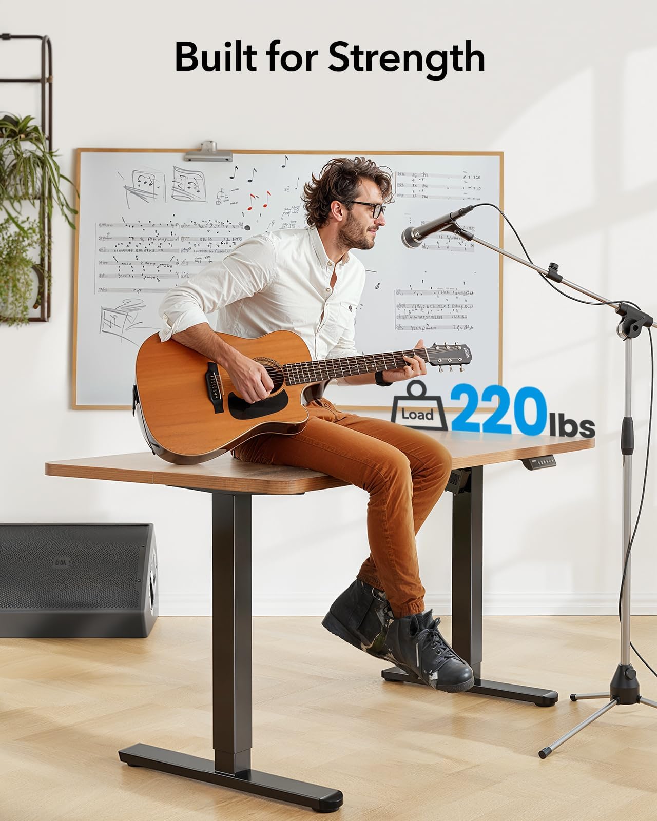 HUANUO Standing Desk Frame with 220lbs Powerful Brushless Motor, Thick T-Shaped Adjustable Desk Legs Made of Automotive-Grade Steel, for Max 75″ x 35″ Desktop, for Home Office, Black Frame Only