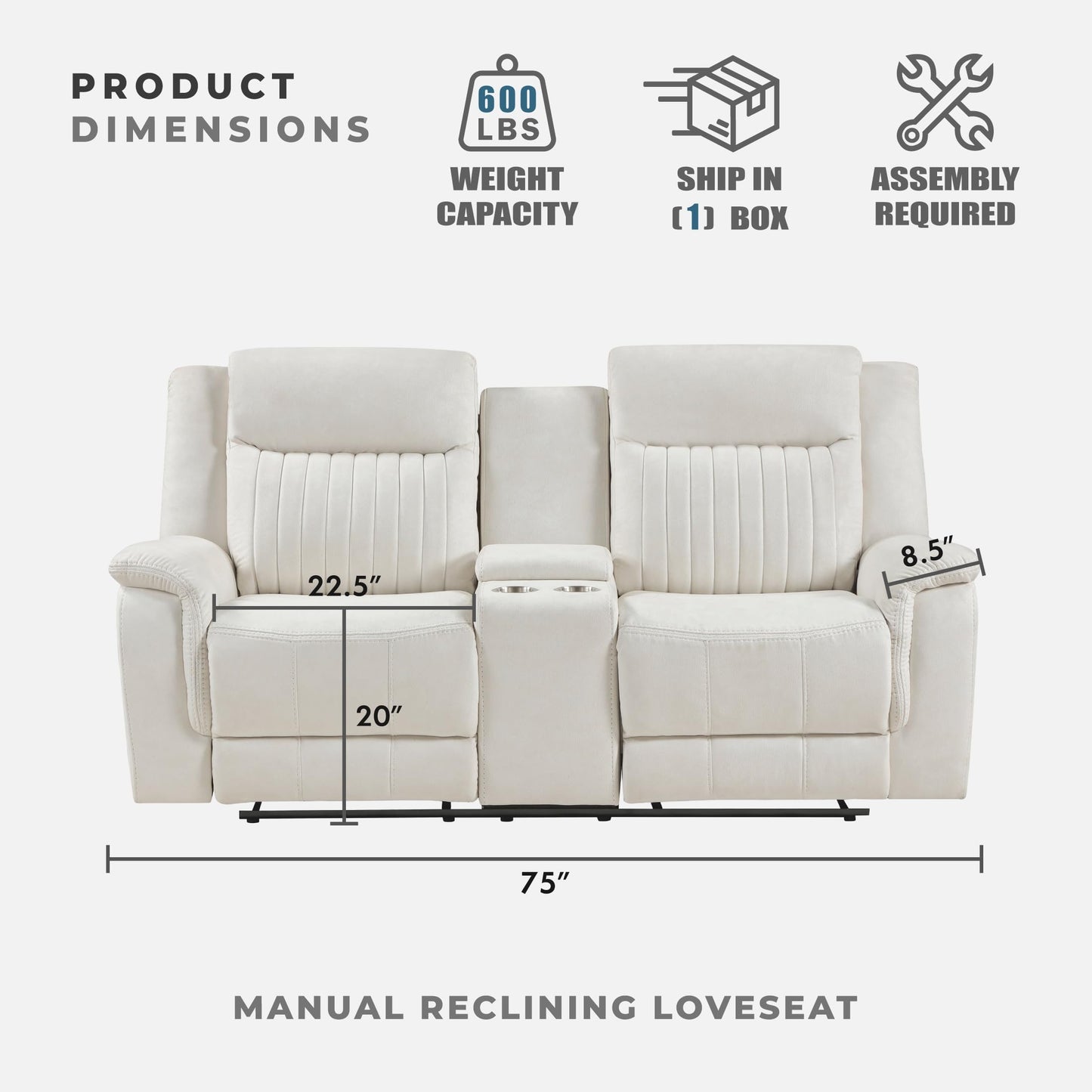 Lexicon Manual Double Reclining Loveseat, Polished Microfiber Manual Wall Hugger Loveseat Recliner for Living Room, Center Storage Console/Cup Holders, Easy Assembly, Beige