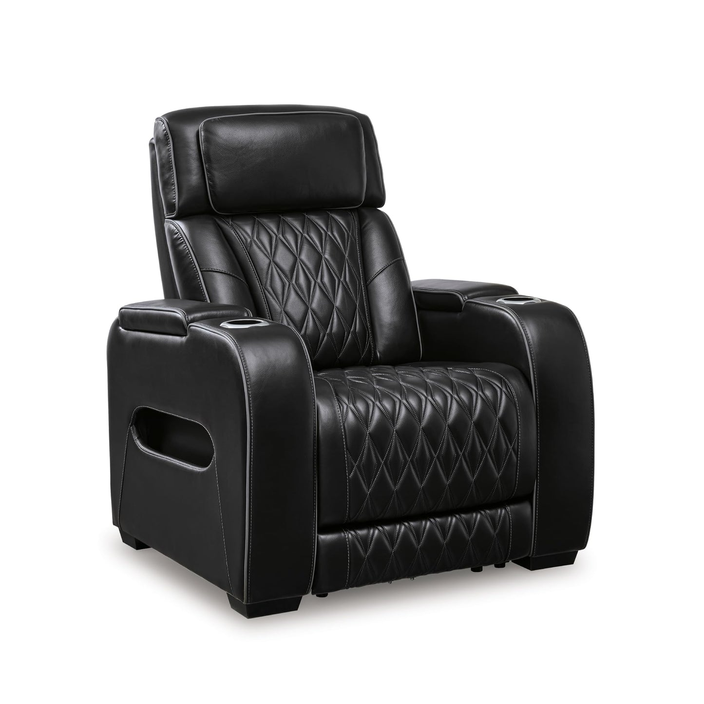 Signature Design by Ashley Boyington Contemporary Leather Match Power Recliner with Adjustable Headrest, Cup Holders, USB Port and Air Massage System, Black