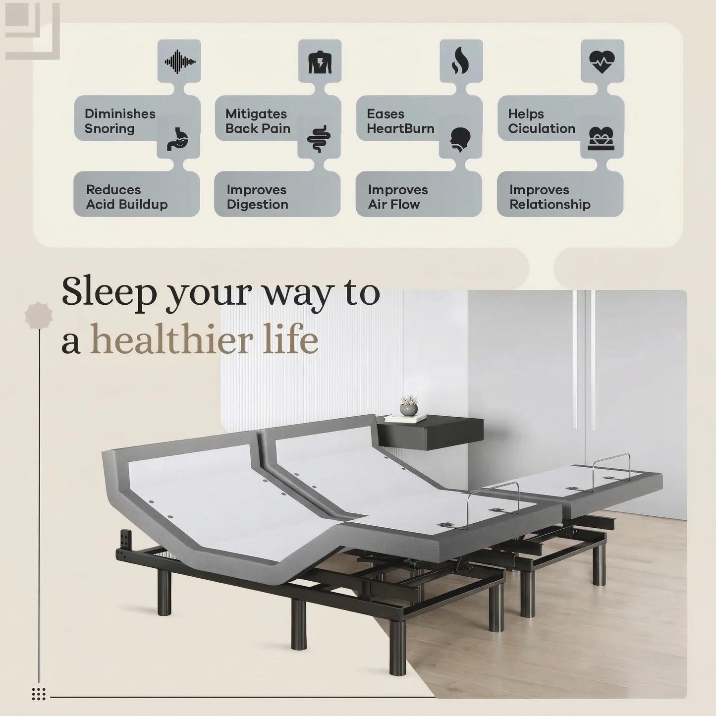 Sven & Son Harmony Adjustable Bed Base, Head and Foot Lift, Massage, Under-Bed Lights, USB, Memory, Zero Gravity Smart Frame - King