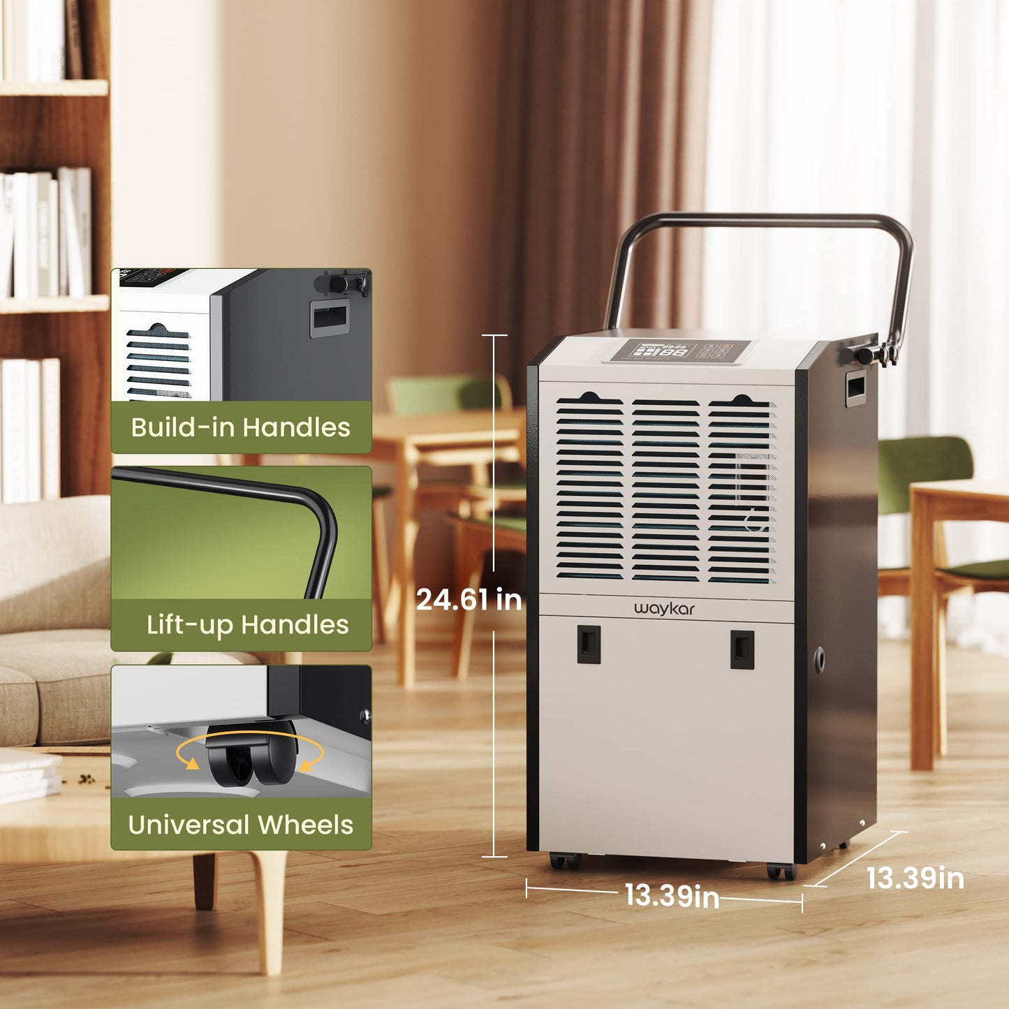 Waykar 155 Pints Large Commercial Dehumidifier with Drain Hose and Water Tank, Industrial Dehumidifier in Large Space up to 8000 Sq. Ft for Home, Basements, Whole House, Library