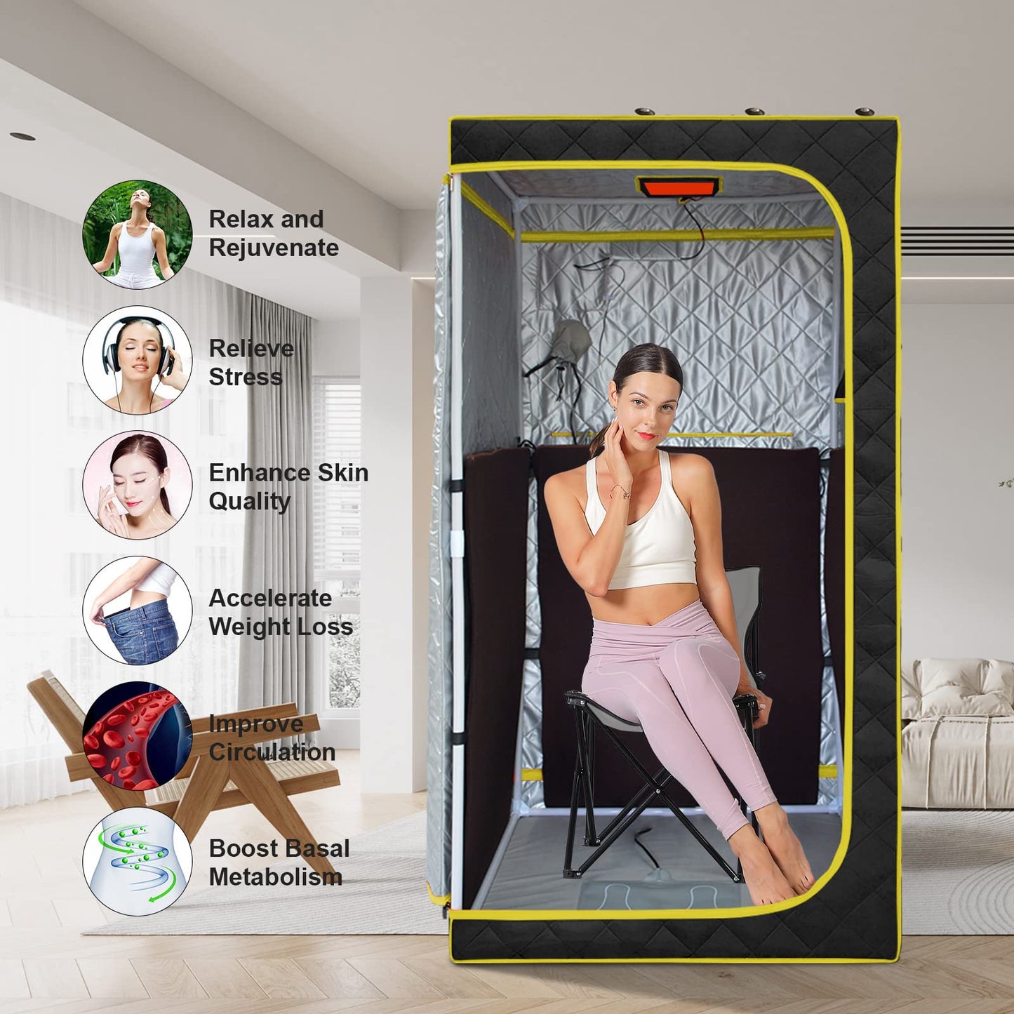 TaTalife Portable Infrared Sauna, Full Size Far Infrared Sauna, One Person Sauna Tent, Separate Heating Foot Pad and Portable Sauna Chair Home Saunas for Relaxation Detox