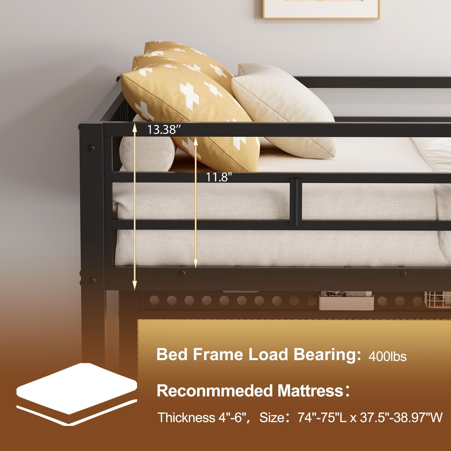 Decofy Twin Loft Bed with Desk and 6 Storage Drawers, Metal Loft Bed Twin Size with Charging Station & LED Lights, Bed Frame with Hanging Rod, Safety Ladder & Guardrail, Bedside Caddy for Kids, Teens