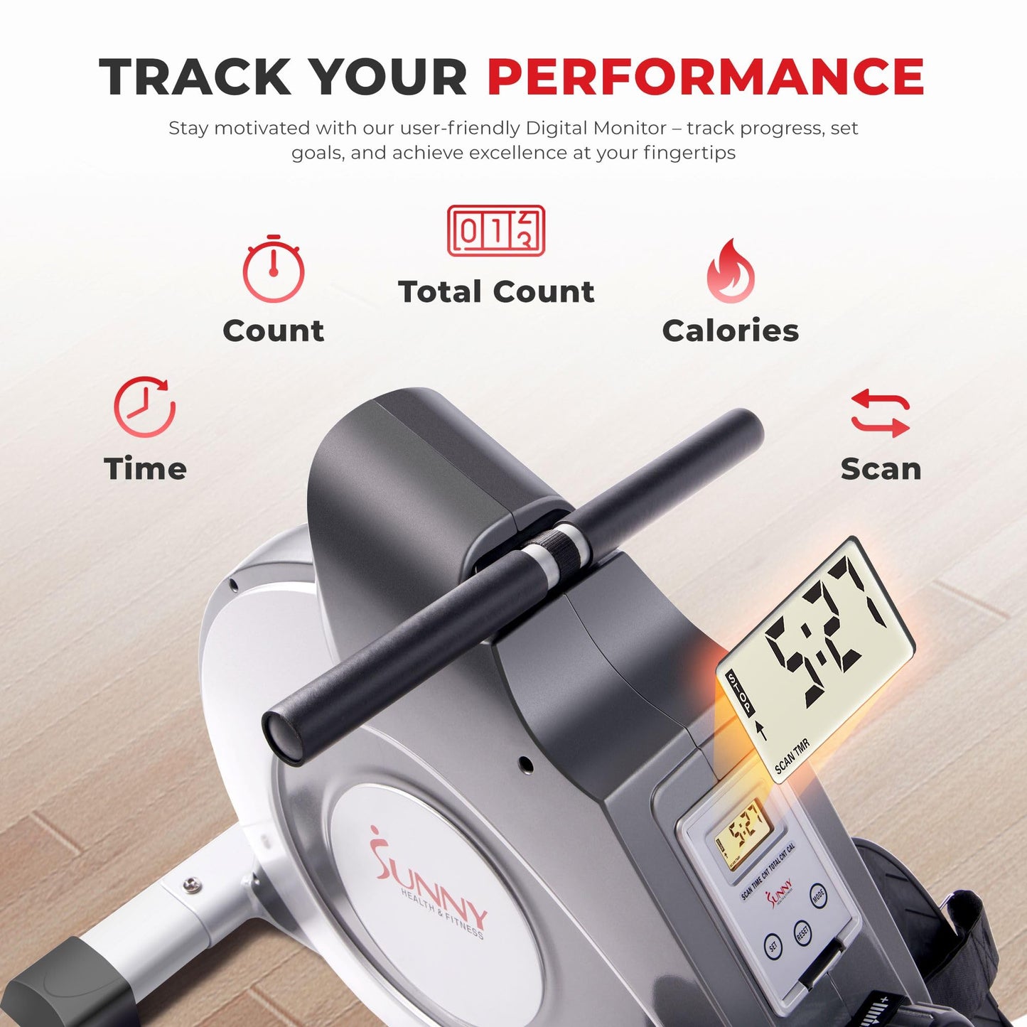 Sunny Health & Fitness Flip & Foldable Rowing Machine for Home w/Extended Slide Rail, Full-Body Workout, Low-Impact, Optional Extra Long Rail, Quiet Rail Cover, Water Motion and Free SunnyFit App