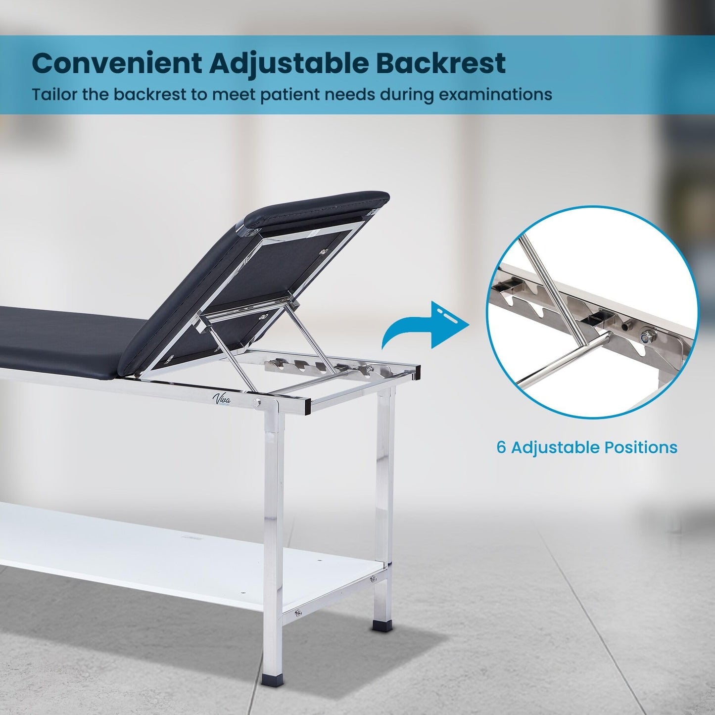 AdirMed VivaComfort Patient Exam Table with Shelf, Adjustable Back, and Foldable Legs, Medical Exam Table Black