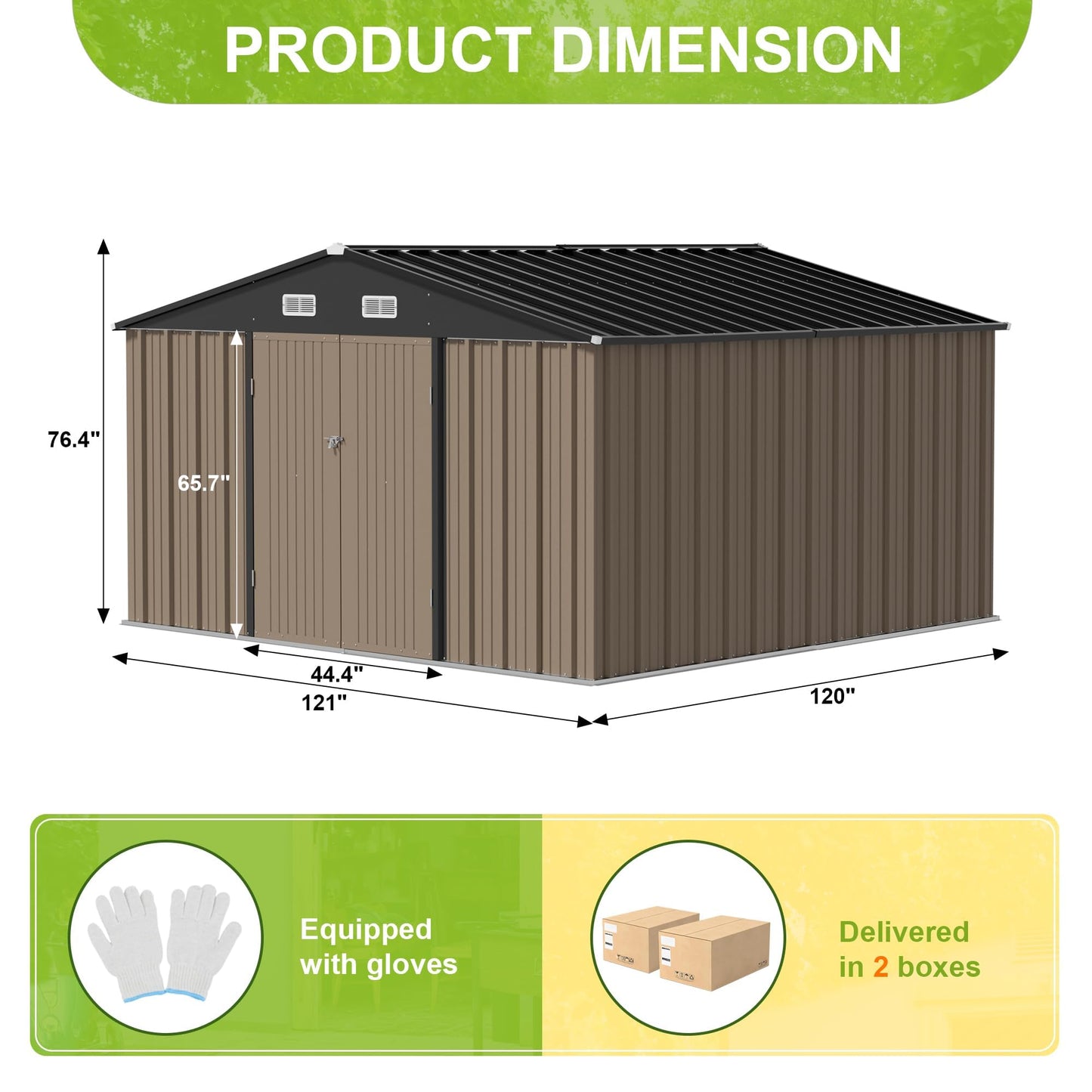 JUMMICO 10 x 10 FT Outdoor Storage Shed, Large Metal Garden Shed & Tool Sheds for Backyard Garden Patio Lawn (Brown)