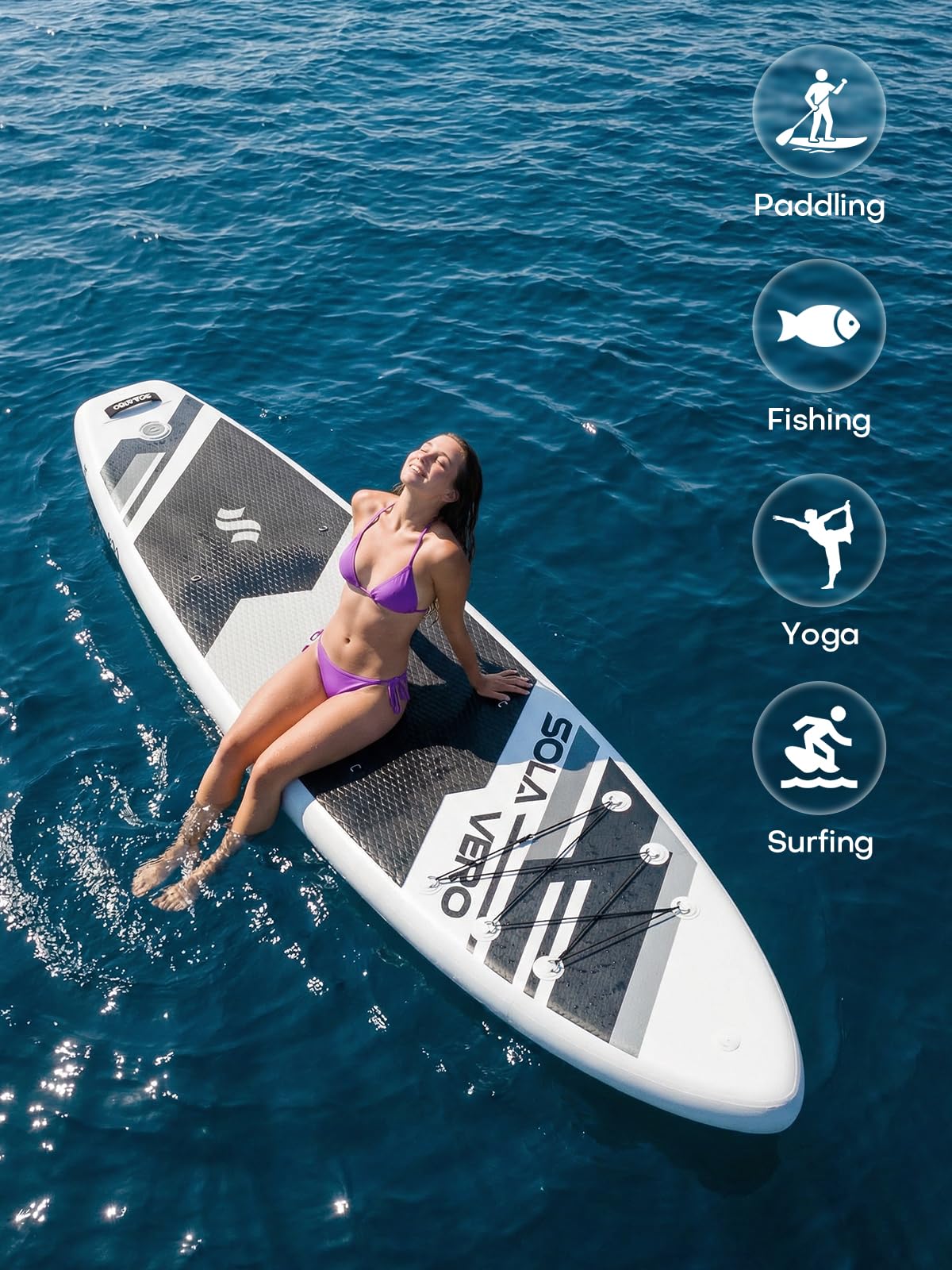 SOLAVERO Inflatable Stand Up Paddle Board, 11' SUP for Adults, Non-Slip Deck for Fishing, Portable Blow Up Paddleboard with Accessories for Beginner, All Skill Levels